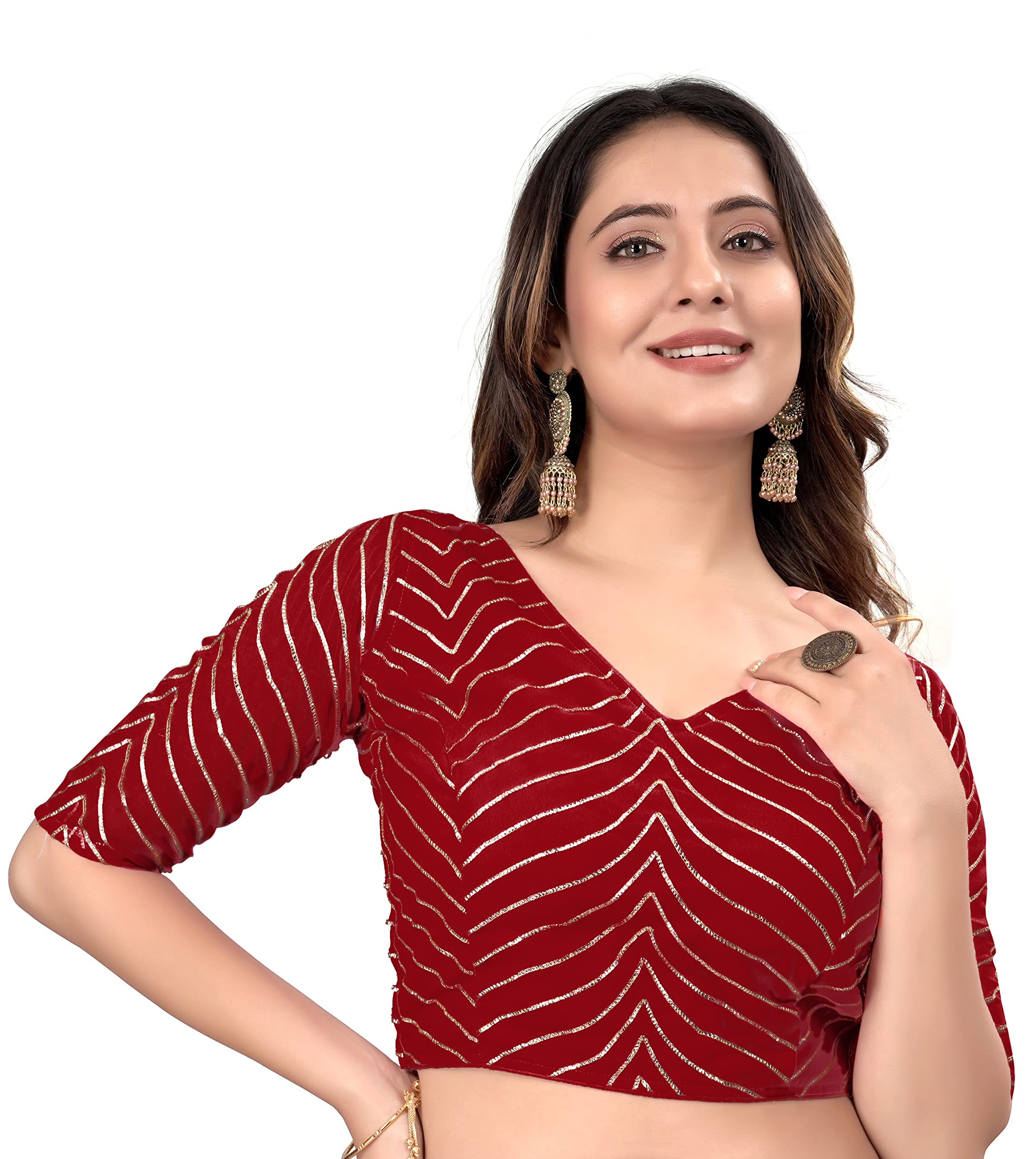 sumaira tex Womens Fancy Readymade Half Sleeve Georgett Saree Blouse-picture-25