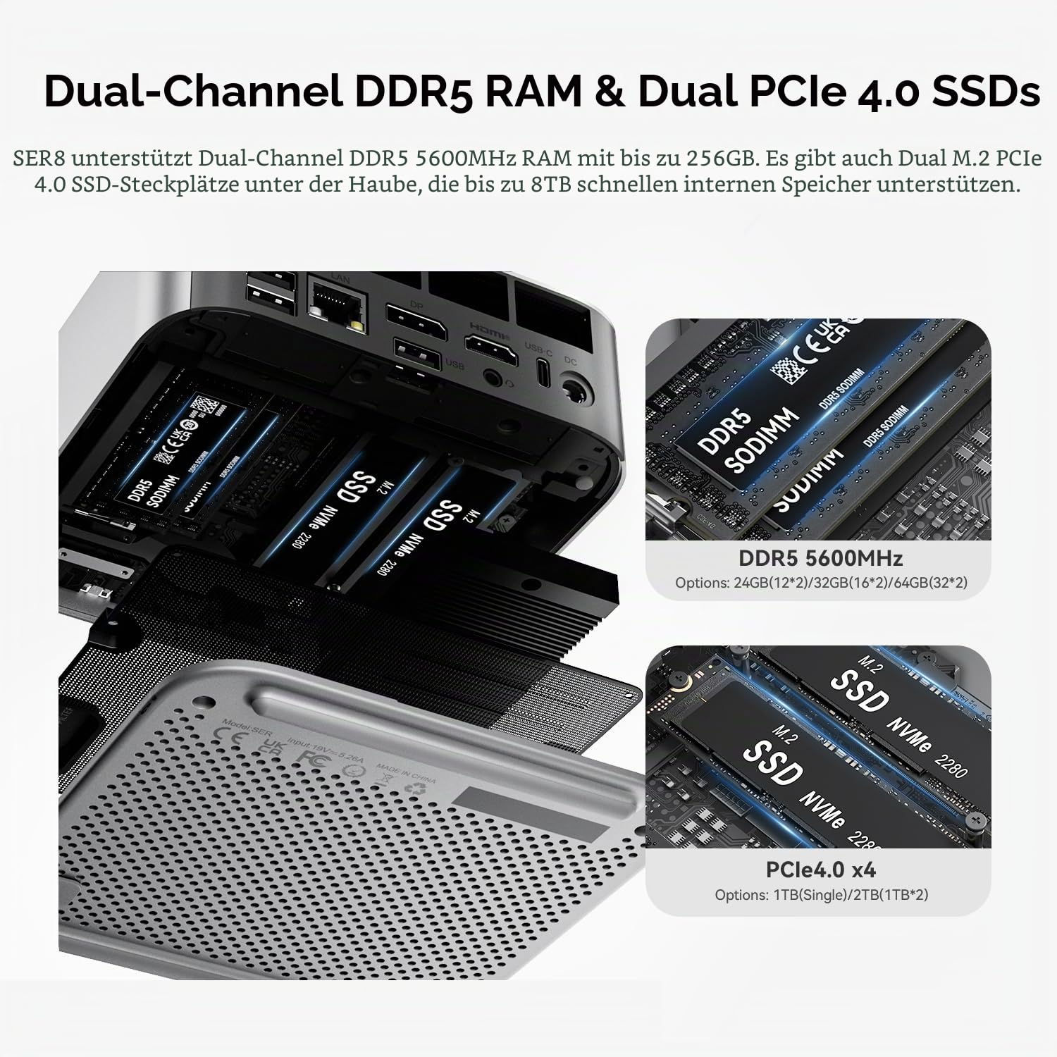Beelink SER8 Mini PC AMD Ryzen 7 8745HS, 32GB DDR5 1TB PCIe4.0 SSD, AMD Radeon 780M Graphics Mini Gaming PC, USB4.0/ 4K Triple Display/ WiFi6/ BT5.2/2.5Gbps LAN Mini Computer Windows 11 Pro