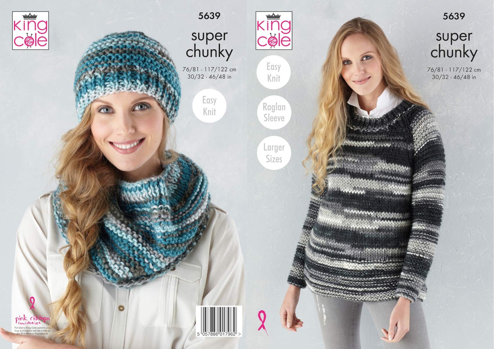 King Cole Super Chunky Knitting Pattern - 5639 Ladies Sweater, Hat & Snood