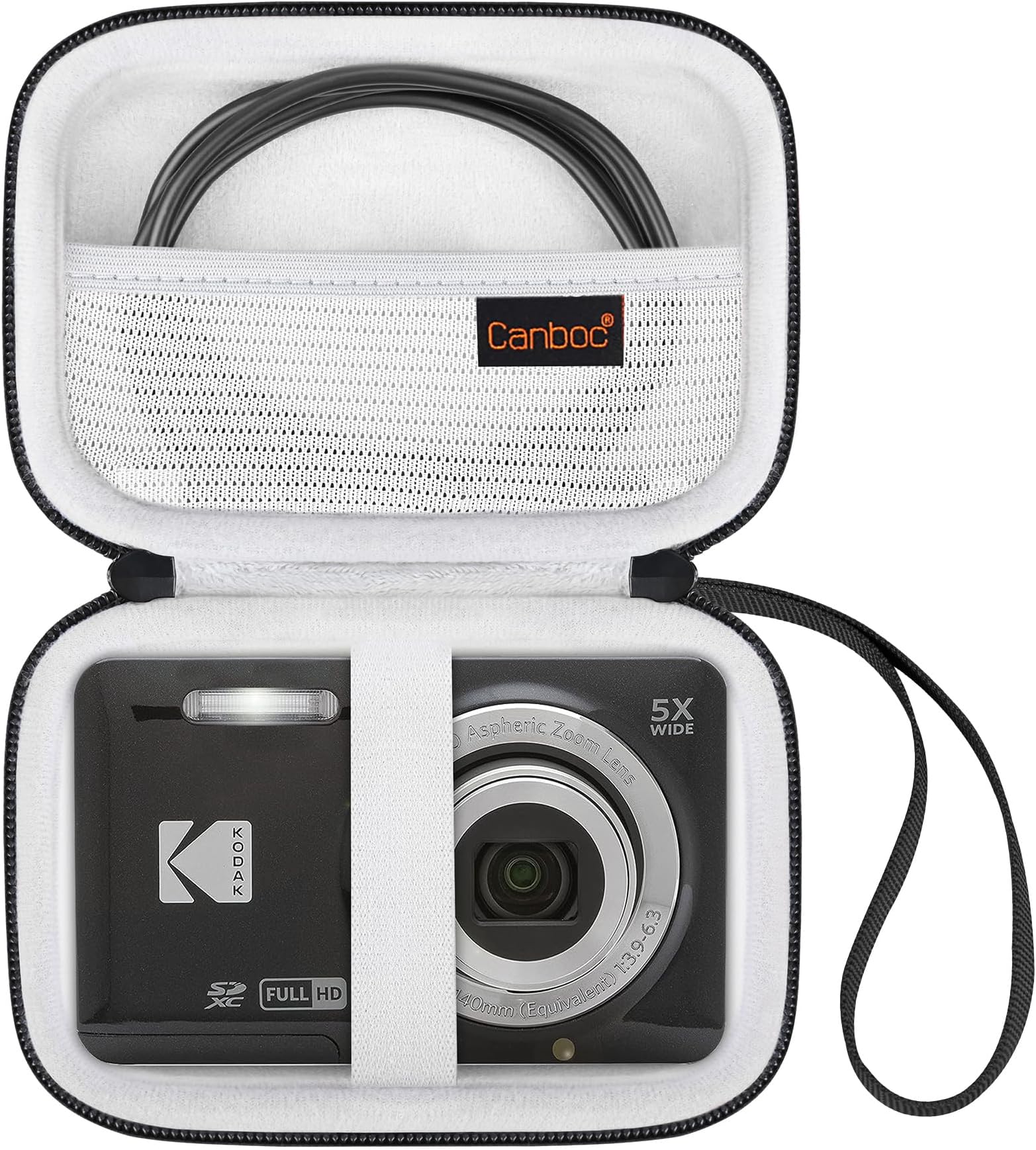 Canboc Hard Case for Kodak PIXPRO Friendly Zoom FZ55 / FZ45 / FZ53 16MP Digital Camera, Mesh Pocket fits SD Card, USB Charging Adapter, USB Cable, Black