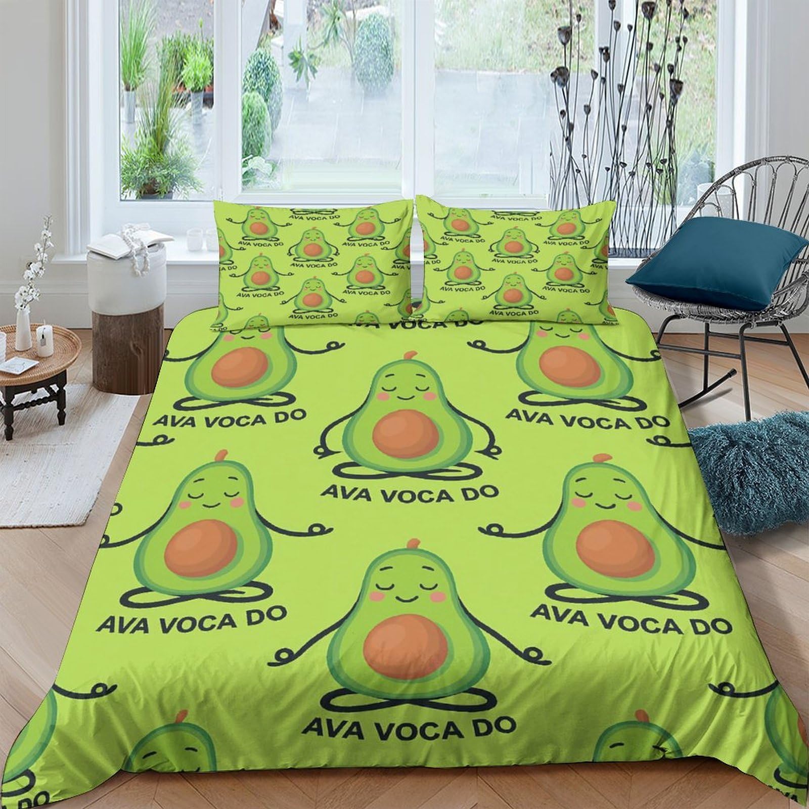 GPLZQXKJNH 3D Printed Avocado Yoga Duvet Cover Microfiber Soft Breathable Fruit Meditation Bedding Set with 2 Pillowcases for Bedroom Decor Single（135x200cm）
