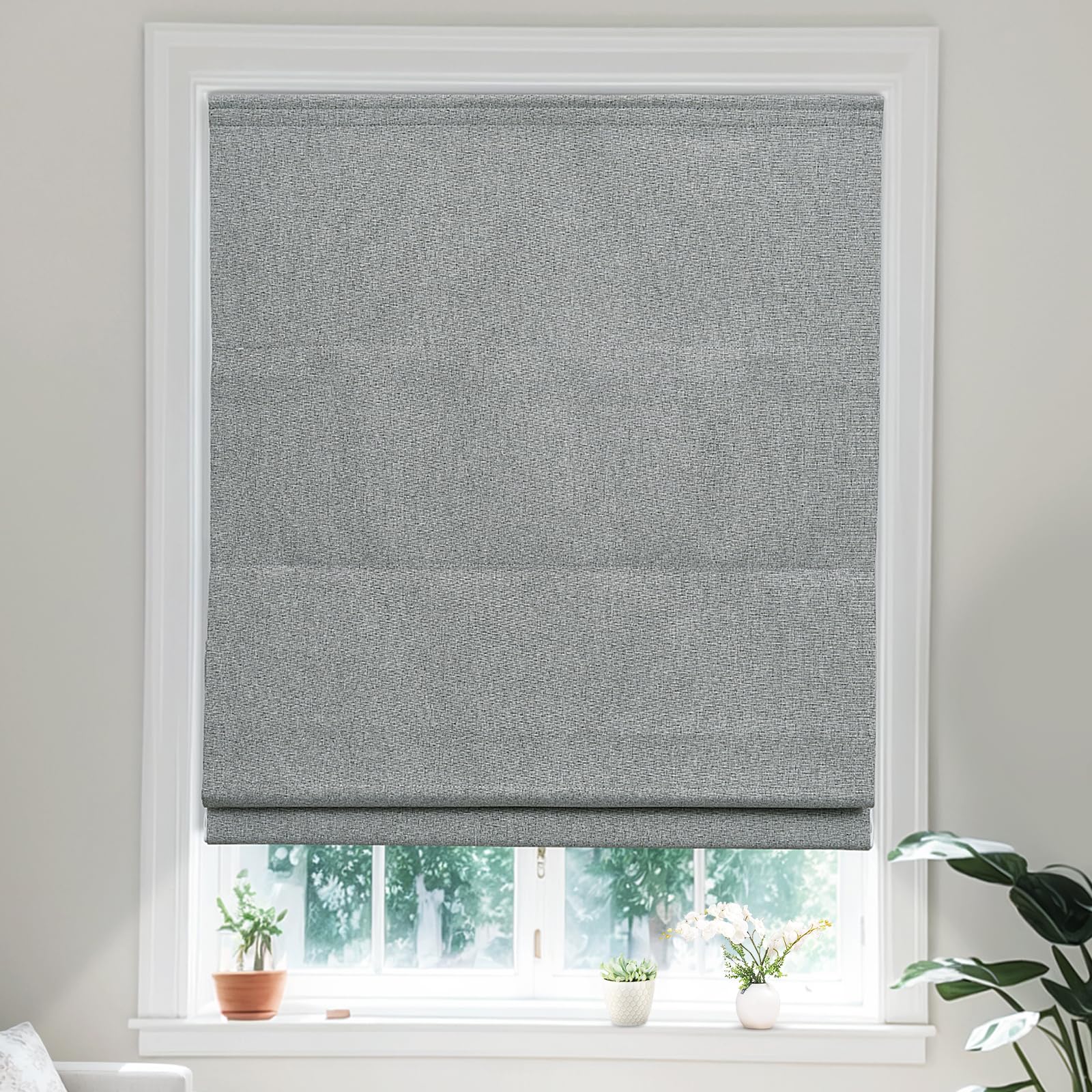 Moonice Roman Blinds Cordless Roman Window Blinds Elegant Blackout Blinds Heat Insulation and Privacy Shades Customized Blinds for Home Office Bedroom (Light Grey2,75cm W x 180cm H)