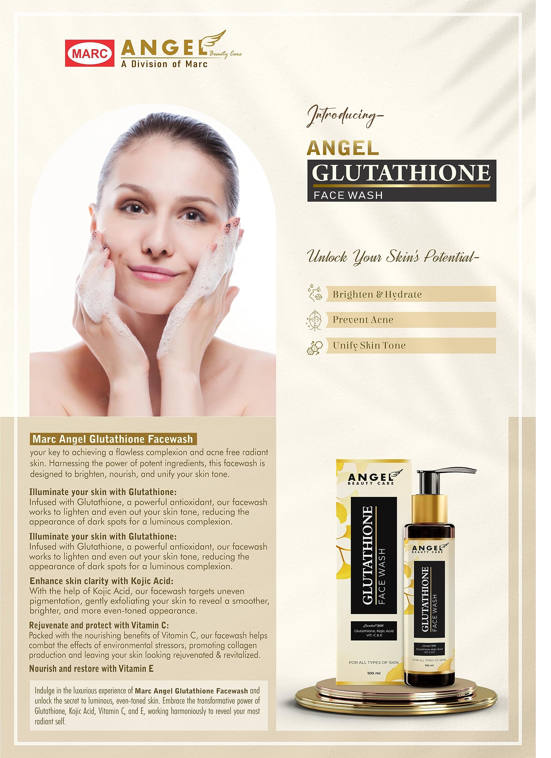 glutathione kojic acid vitamin c face wash Wise & Secrets Glutathione Face Wash – Brighten & Revitalize Your Skin main image 0