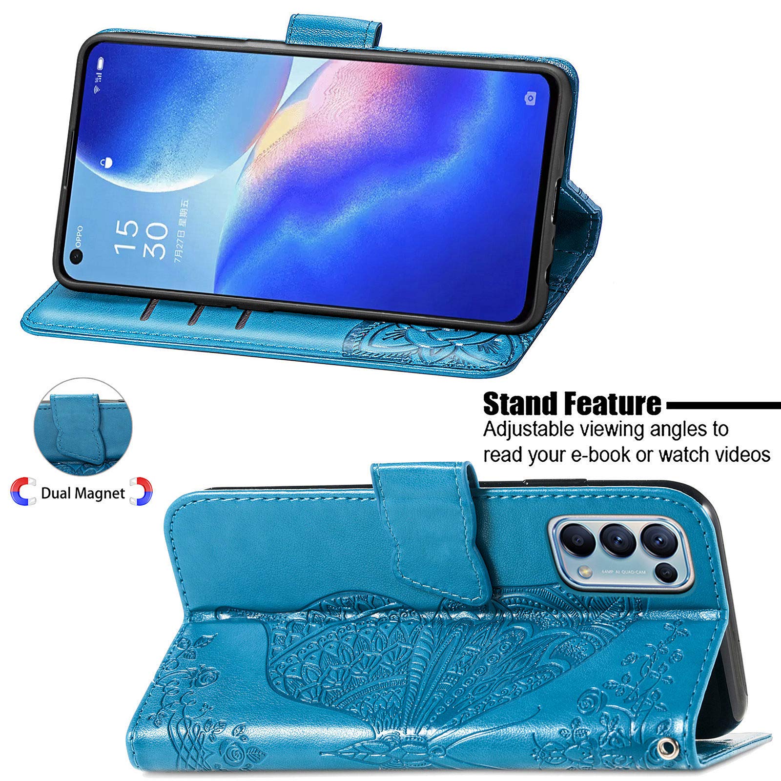 JIUNINE Cover OPPO Find X3 Lite 5G, Custodia Libro in Pelle Portafoglio Case Flip Antiurto con Disegni di Farfalla [Porta Carte] [Magnetica] [Interno TPU] per OPPO Find X3 Lite 5G, Viola