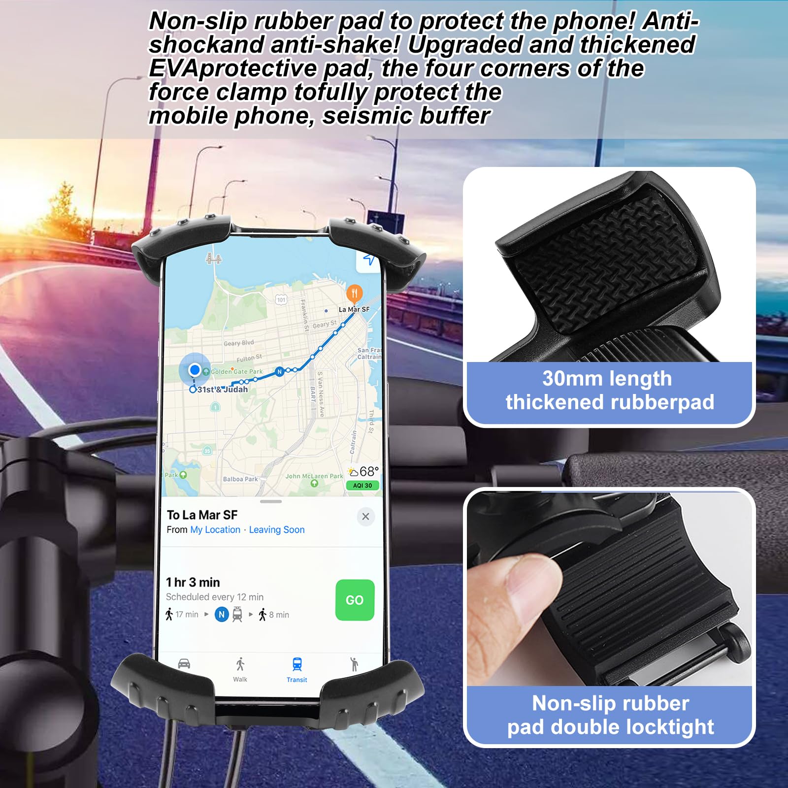 Soporte para teléfono de bicicleta, soporte para teléfono de motocicleta, soporte de teléfono de cuatro esquinas para bicicleta, soporte de teléfono de rotación de 360 grados, accesorios para
