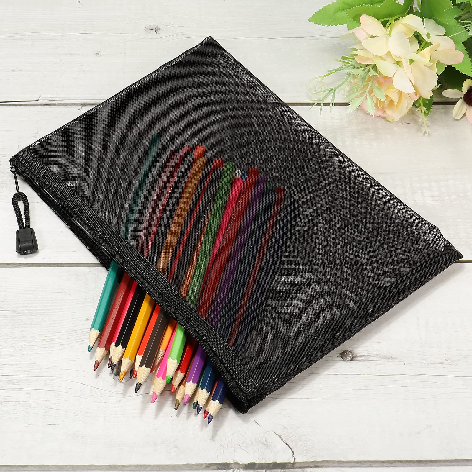 MECCANIXITY Bolsas de malla con cremallera, bolsa de nailon A5, bolsillos de almacenamiento para accesorios de oficina de viaje, paquete de 6 unidades