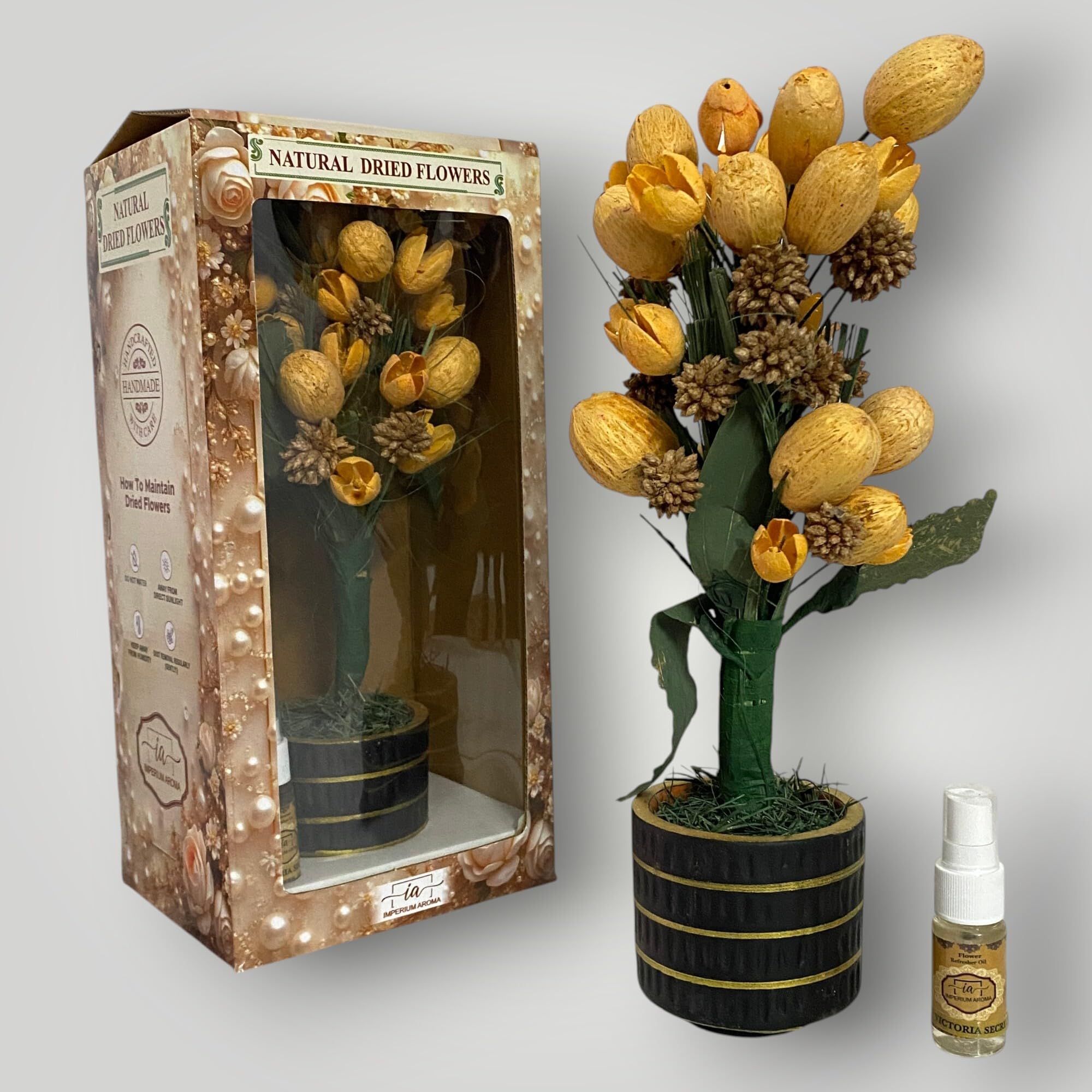 Dried Flower Home Fragrance Decor Set with Victoriaasecret Spray - 15 ML| Decorative Flower Arrangement for Living Room, Office & Table Decoration | Long Lasting Aroma Gift Set-image-7