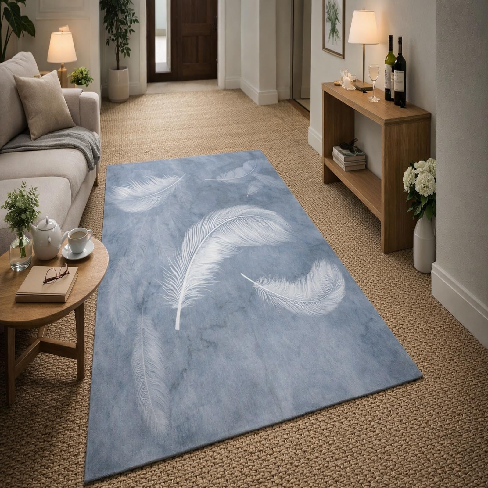 Tapis rectangle de salon blanc moderne 120x160cm lavable à poils ras