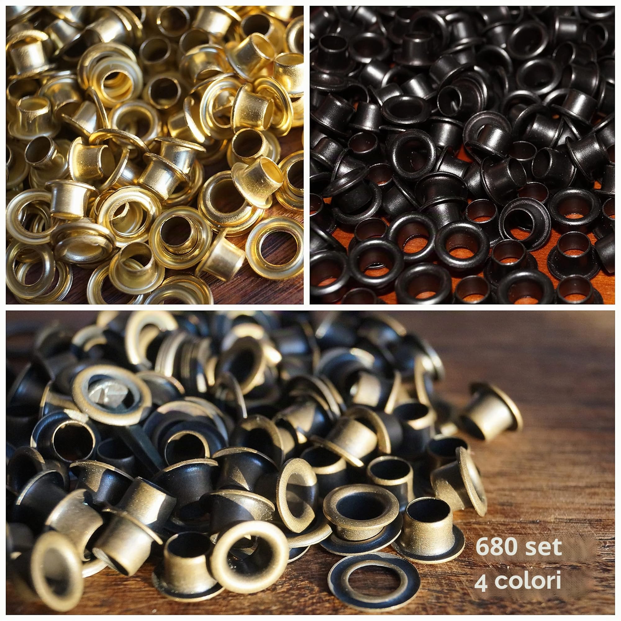 Occhielli Metallici 5mm 4 Colori 680 Set con Strumenti per Tela Borse Teloni
