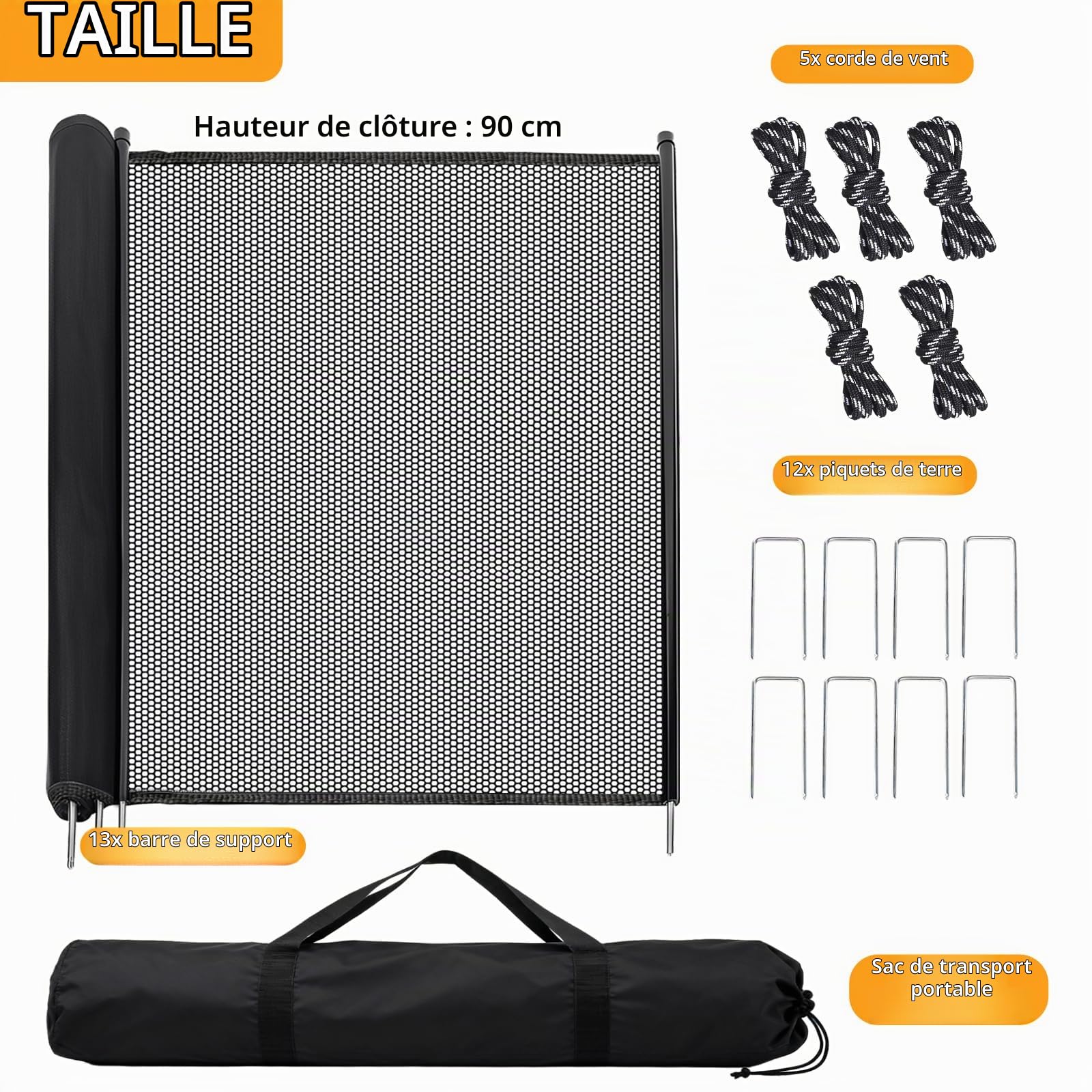 Clôture de camping pour chien - Clôture mobile pour chien - En polyester - 12 m de longueur totale - Clôture pliable pour chien - Idéale pour le camping, le jardin et d'autres espaces extérieurs