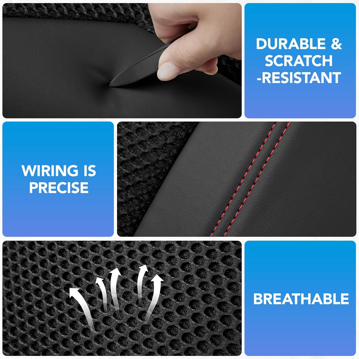 PIC AUTO Car Seat Cover, Super Breathable Mesh Front Seat Cover for Cars, Red Leather Seat Covers, Universal Fit, Durable, Airbag Compatible, Suitable for SUVs, Trucks, Sedans, and Vehicles