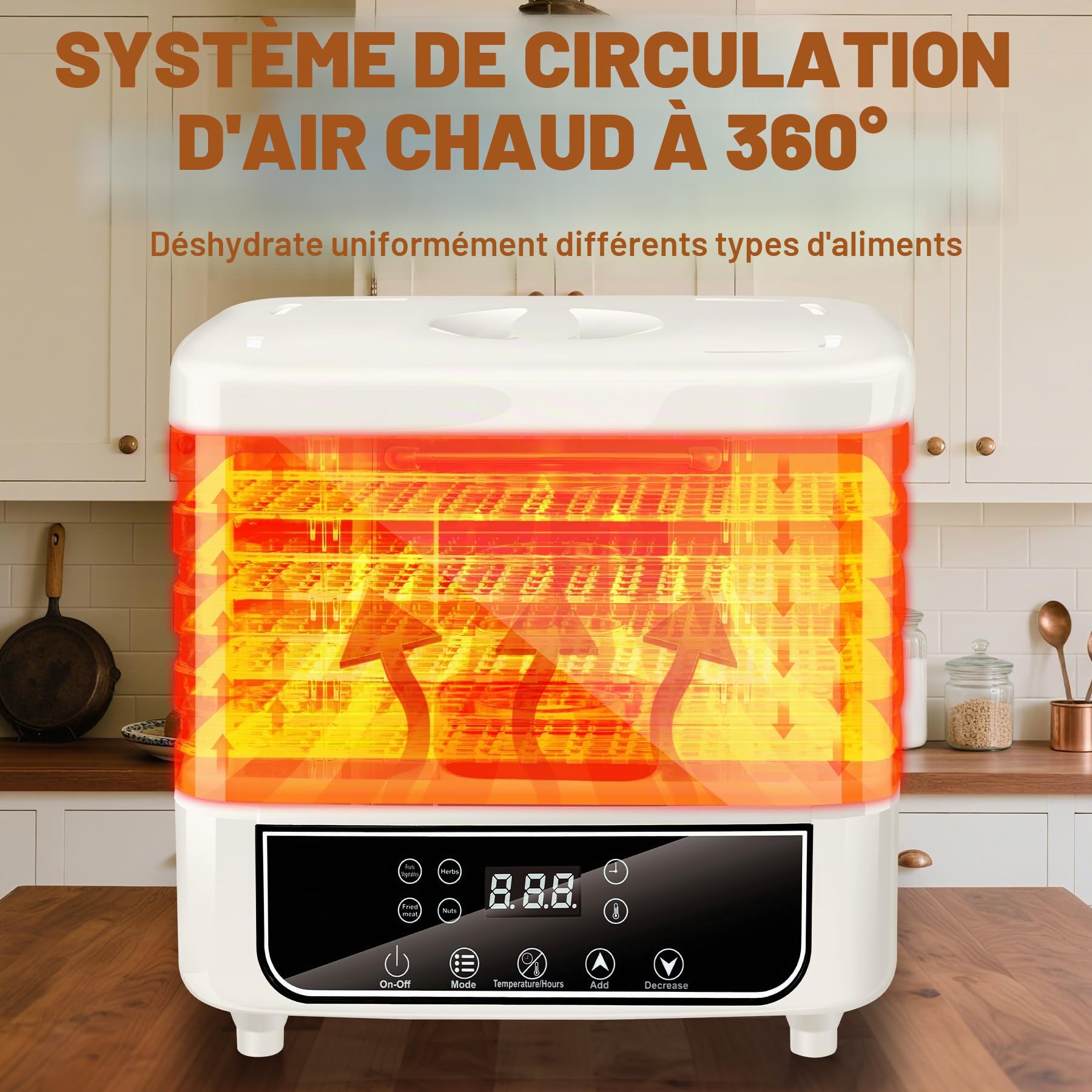 KingSom Déshydrateur Alimentaire, Déshydrateur à 5 Plateaux Réglables en Hauteur, Déshydrateurs d'Aliments avec Minuterie 72H et Température 35-70°C, 4 Modes, Deshydrateur Fruits et Legumes, Sans BPA