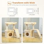 PAWZ Road Small Cat Tree for Indoor Cats, Cat Tower with Natural SIsal Scratching Posts & Ladder, Cat Condo, Cozy Top Perch, Furr Hanging Balls, Beige