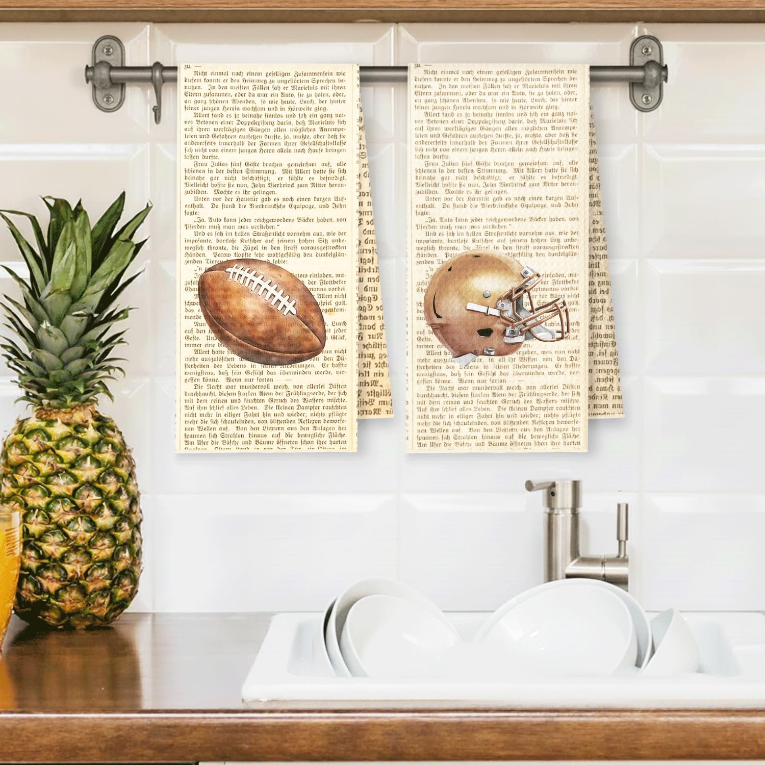 Vintage Football Kitchen Towels, Gifts for Football Lovers Players Dish Tea Towels, Footballs Fan Coach Gifts Decorative Hand Towel for Bathroom Kitchen, 16x24 Inch Set of 2 - Image 2