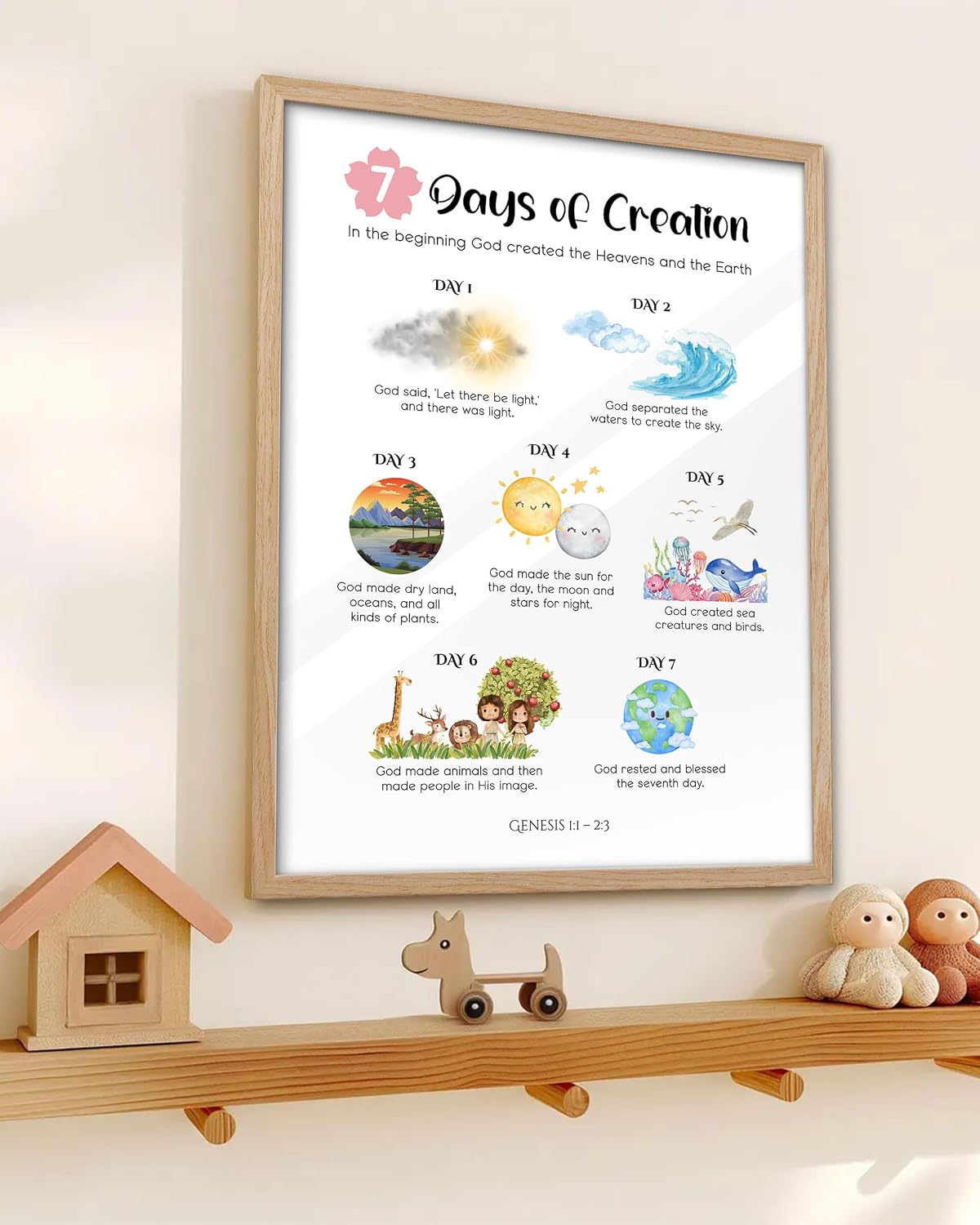 KensTro 12x16 Oak Framed 7 Days of Creation Christian Wall Art image 4
