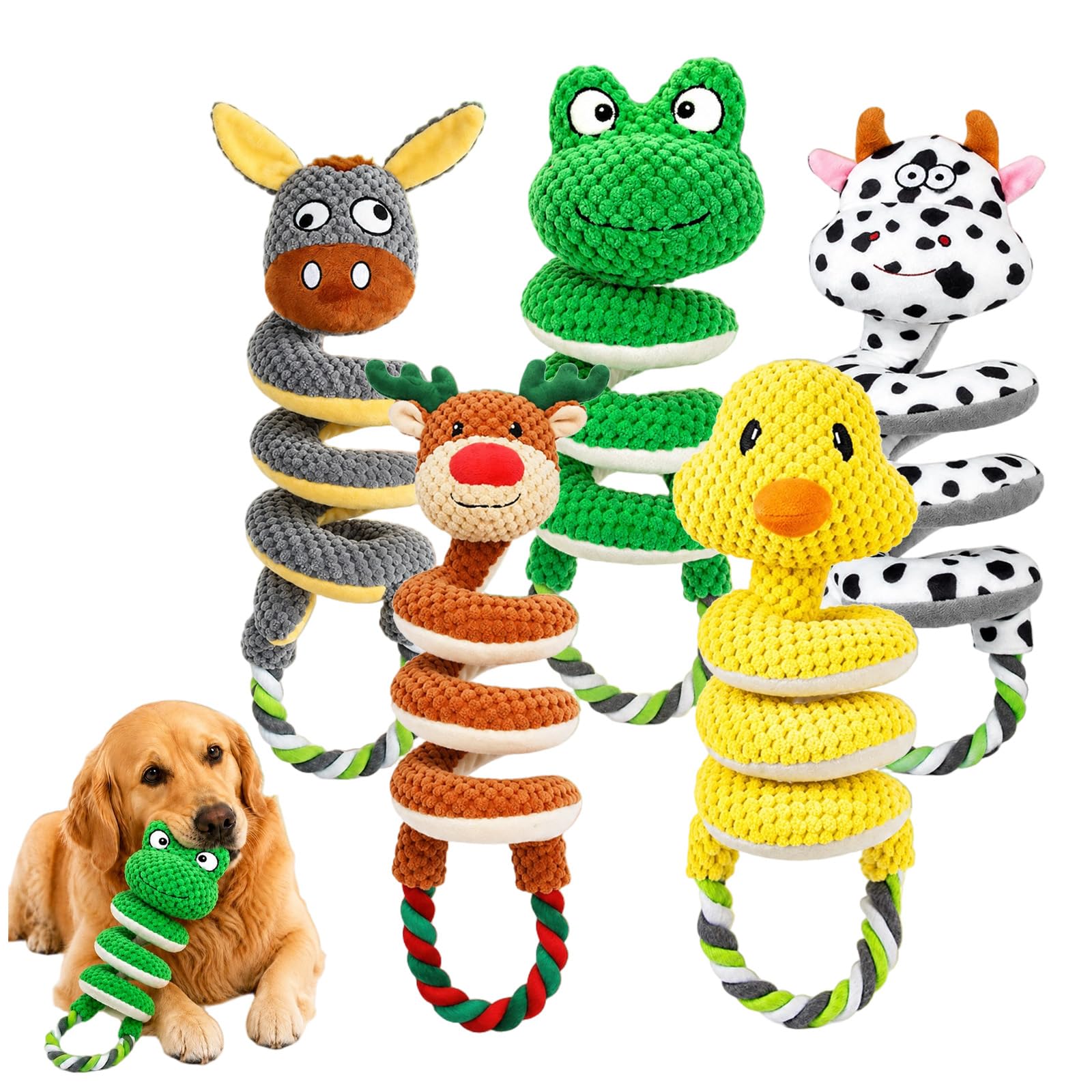 2026 New Squeaky Dog Toys, 2 Pack Plush Crinkle Dog Toys with Pull Rope