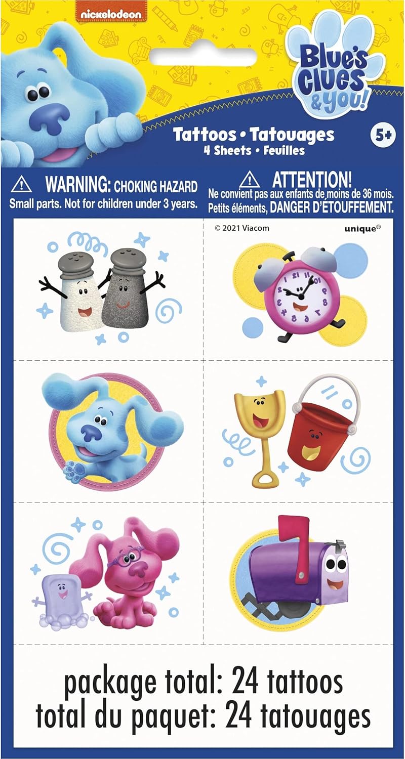 Unique Blue's Clues (24 Pk) Temporary Tattoos, Medium, Multicolor : Beauty & Personal Care