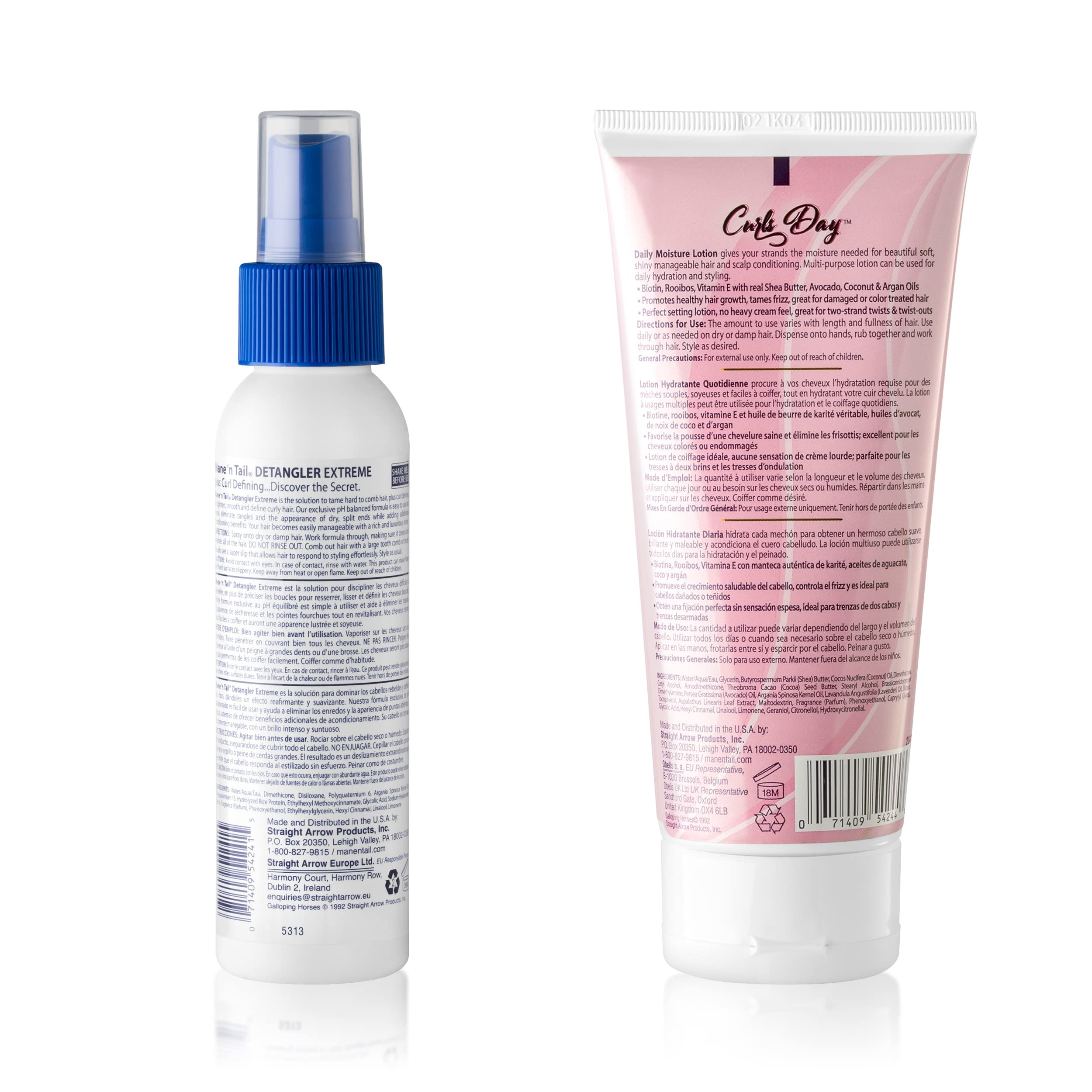 Mane 'n Tail Extreme Detangler (3.4 Oz) + Curls Day Daily Lotion (6.5 Oz) – Biotin Infused Curl Defining, Tangle-Free, Strengthening Formula