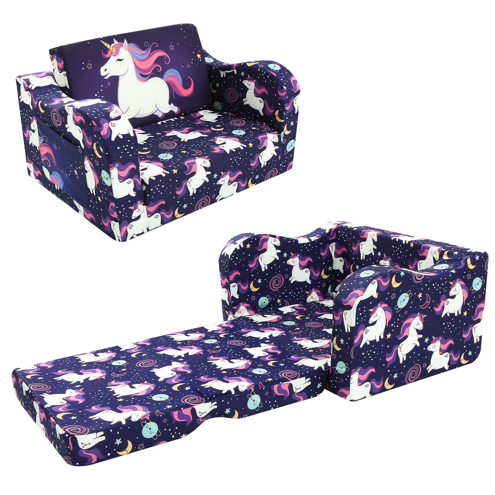 MeMoreCool Kids Couch Sofa, Folding Toddler Chair 1-3, Unicorn Pattern