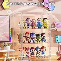 Vista 3 de Vitrina de acrílico transparente de 3 niveles para figuras coleccionables, 1 paquete de figuras de pasatiempos montadas en la pared con estantes