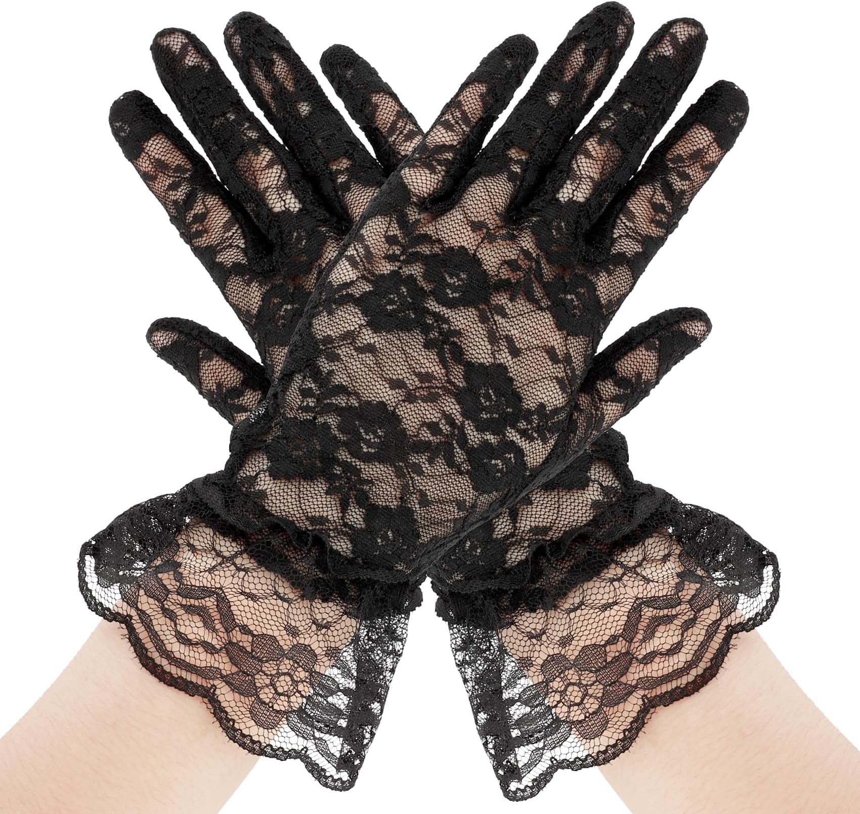 XioabreLace Gloves for Halloween, Prom, Vampire Party, Wedding, Tea Party - White Formal Gloves