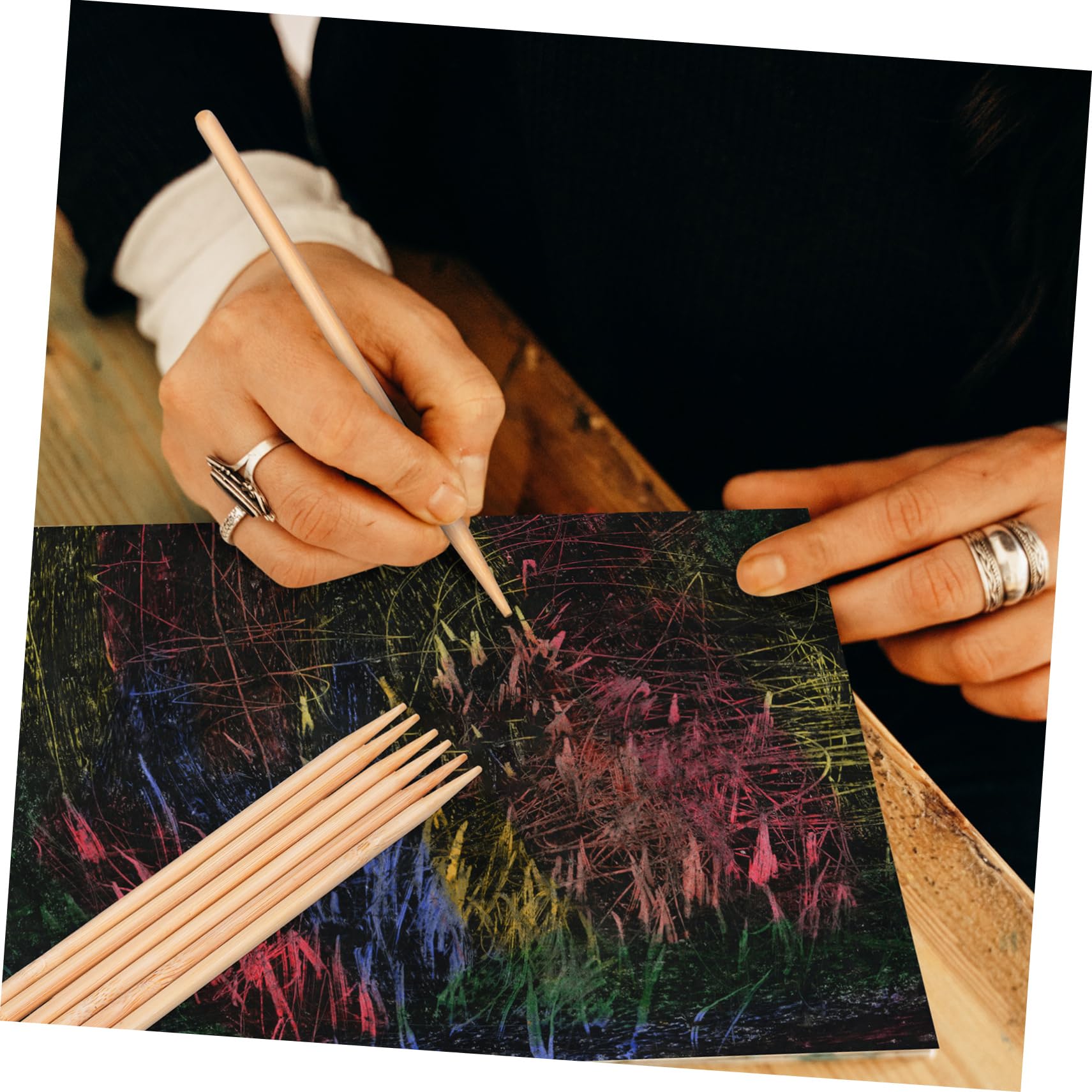 3 Ensembles Outil De Stylet En Bois Produit En Papier Stylo Anti-rayures De Voiture Craft Outils De Stylet En Bois Pour Papier Brouillon Stylet À Gratter Bambou 150 Pièces * 3