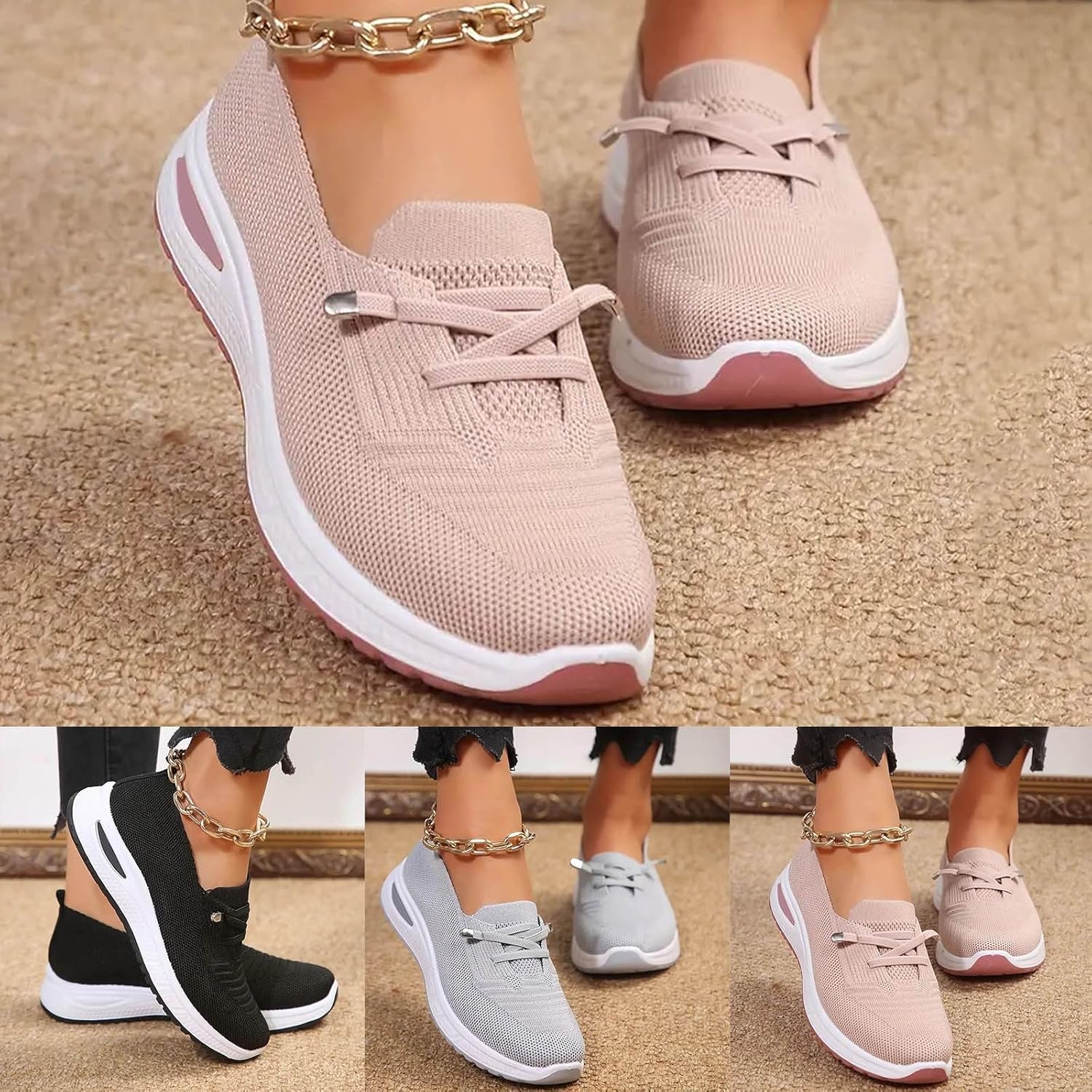 Women Comfy Orthopedic Walking Shoes 2026 New Orthopedic Women's Breathable Mesh Knitted Woven Low Top Sneakers Slip On Arch Support Non-Slip Sneakers Lace up Lightweight Wide Width Non-Slip Shoes - Image 4