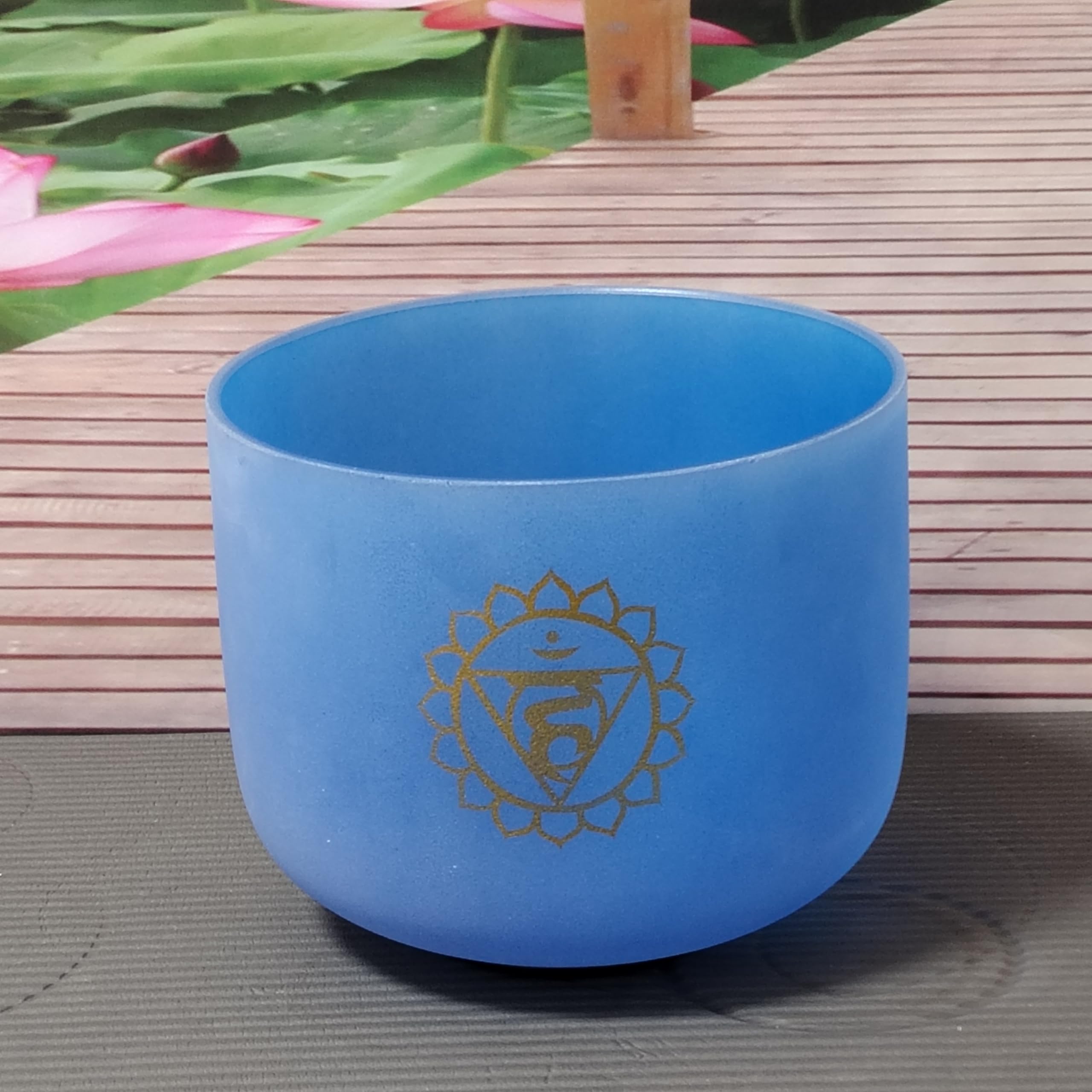 Cuenco de cristal de cuarzo para meditación, yoga y relajación, 432 Hz, color azul esmerilado, 432 Hz