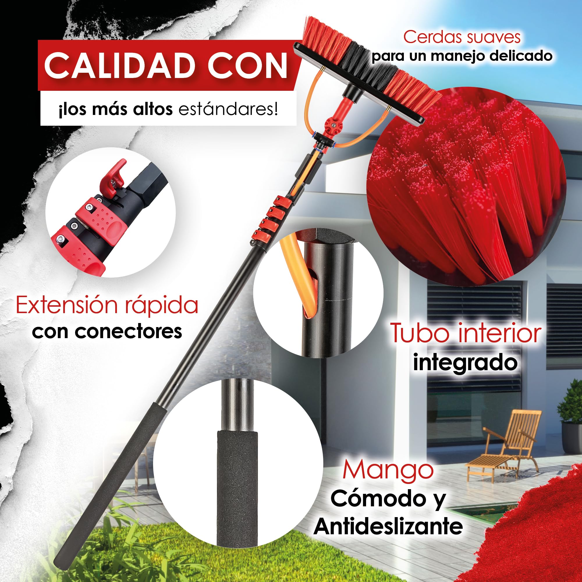 Barra telescópica de aluminio extensible de 4,6 metros con manguera interior para la limpieza placas fotovoltaicas limpiador placas solares