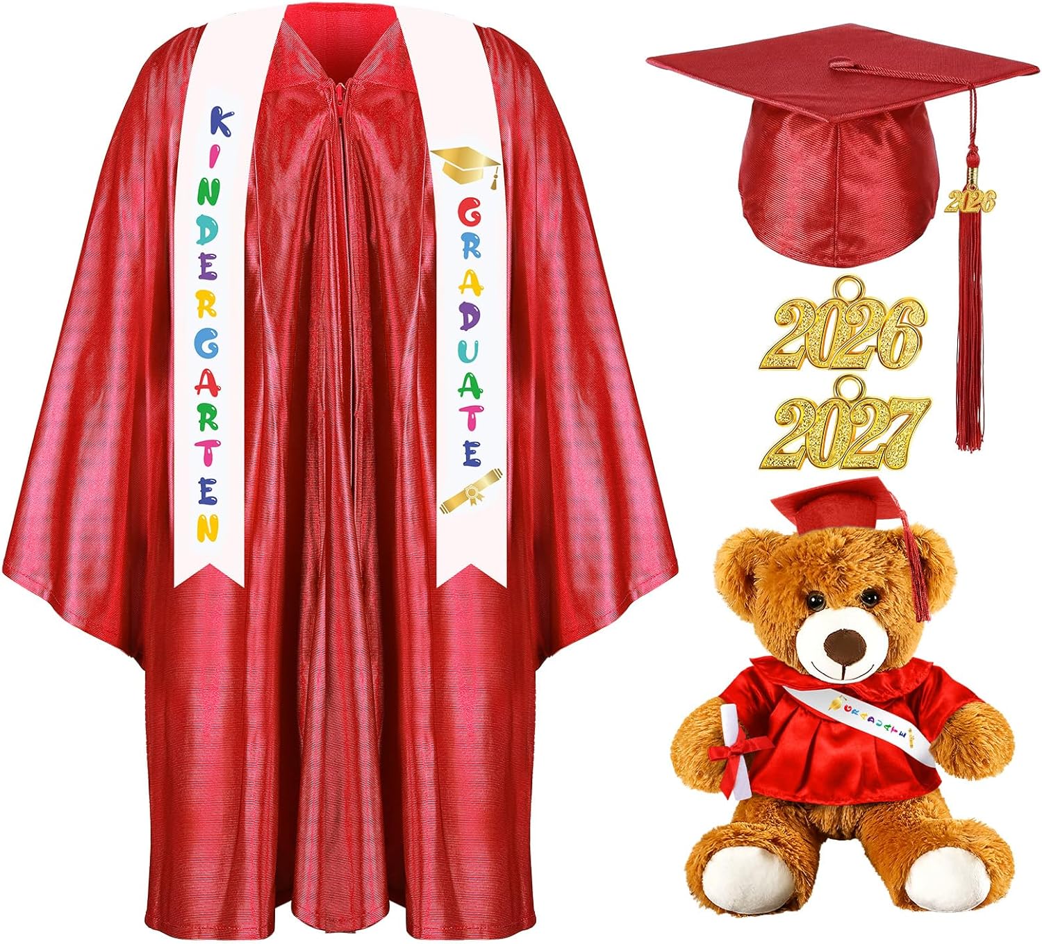 Sintuff 7 Pcs Kindergarten Graduation Gown Cap 2026 Preschool Graduation Accessories Stole Tassel Sash Charm Bear Gifts