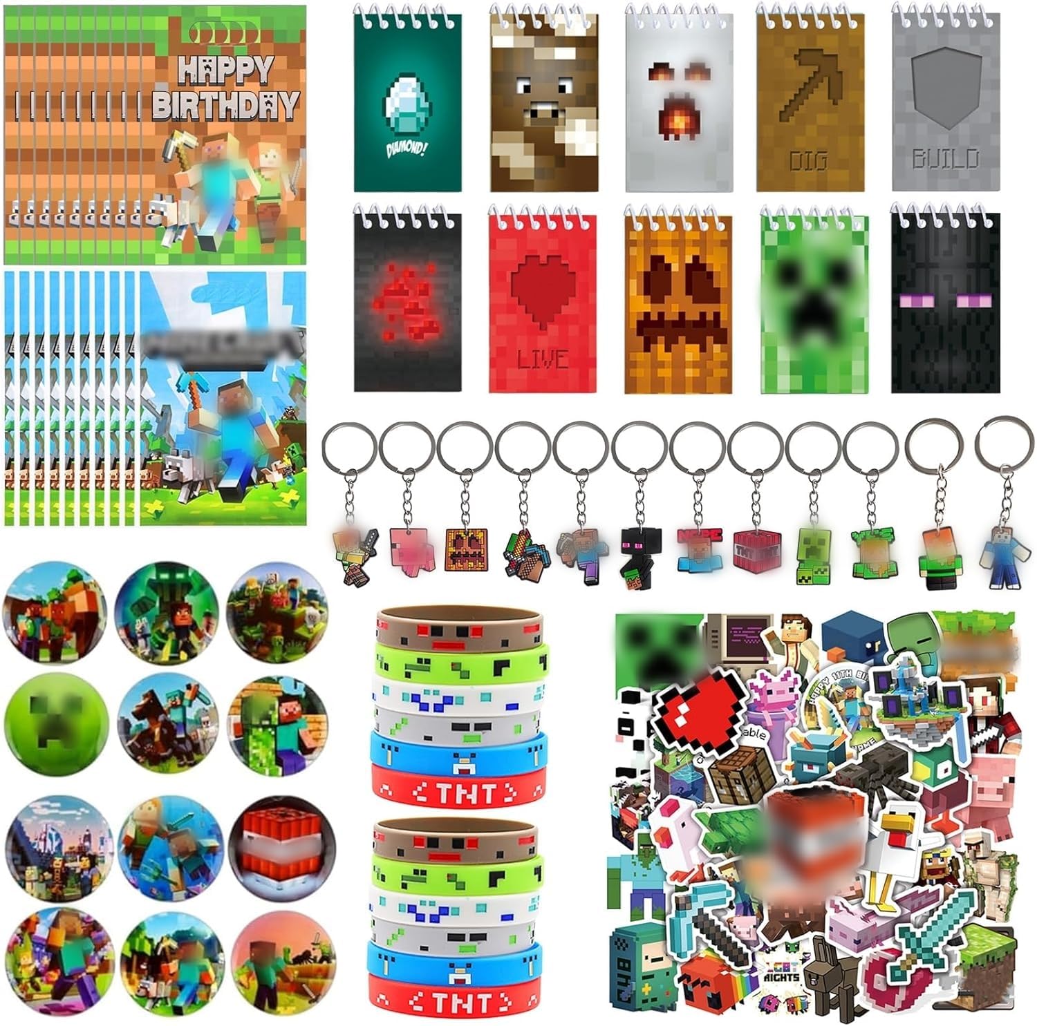 Cadeaux Minecraft Kit Fête Anniversaire Jeux Vidéo 106 Pièces - Porte-clés, Autocollants, Bracelets, Sacs Cadeaux Kit Fête Jeux Vidéo