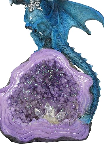 Miniatura 7 de Ebros Gift Fantasía Meteorito iridiscente Dragón Azul Guardando Cuarzo Púrpura Geoda Imitación Caverna Rock Figurita Colección Mediana Calabozos