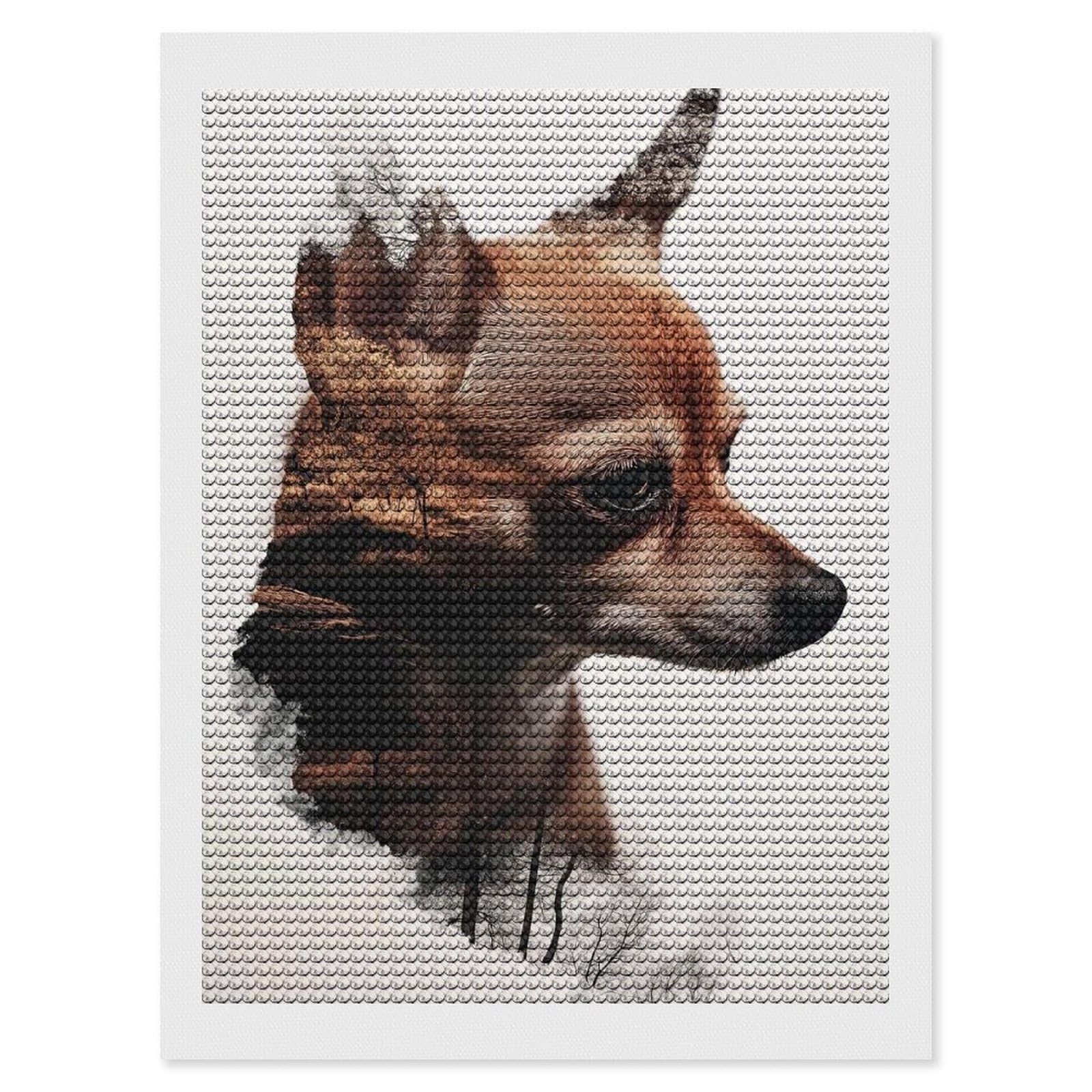 Junmoney Dog with Forest Overlay Diamond Painting Canvas Kit 12"x16", Relaxing DIY, Modern Decor, Aesthetic Room Decor, Home Wall Art, Wall Art Gift