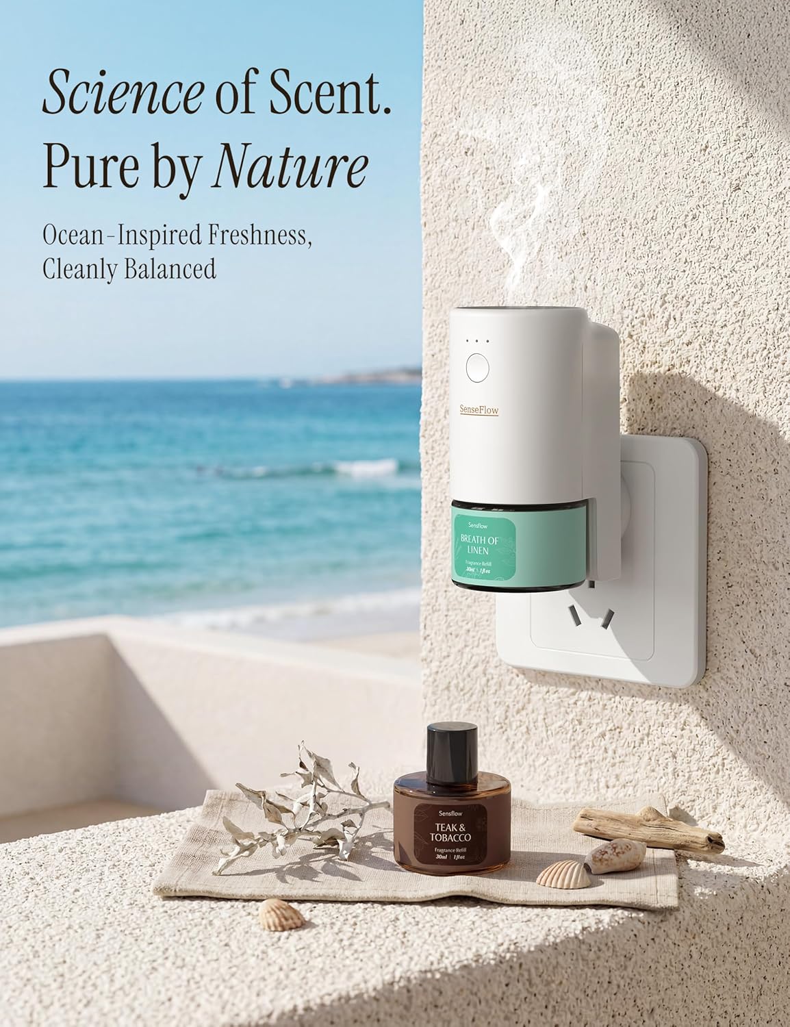 SF101S Pro Smart Plug in Air Freshener for Home, Waterless Essential Oil Diffuser, Aromatherapy Home Diffuser, 120-Day Natural Aroma Mist – Free 30ml Breath of Linen (Medium Teal)