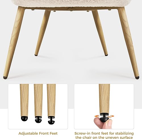 Miniatura 8 de Topeakmart Silla decorativa, silla de tapicería Boucle moderna de mediados de siglo con patas de metal en tono madera y respaldo plegable para sala