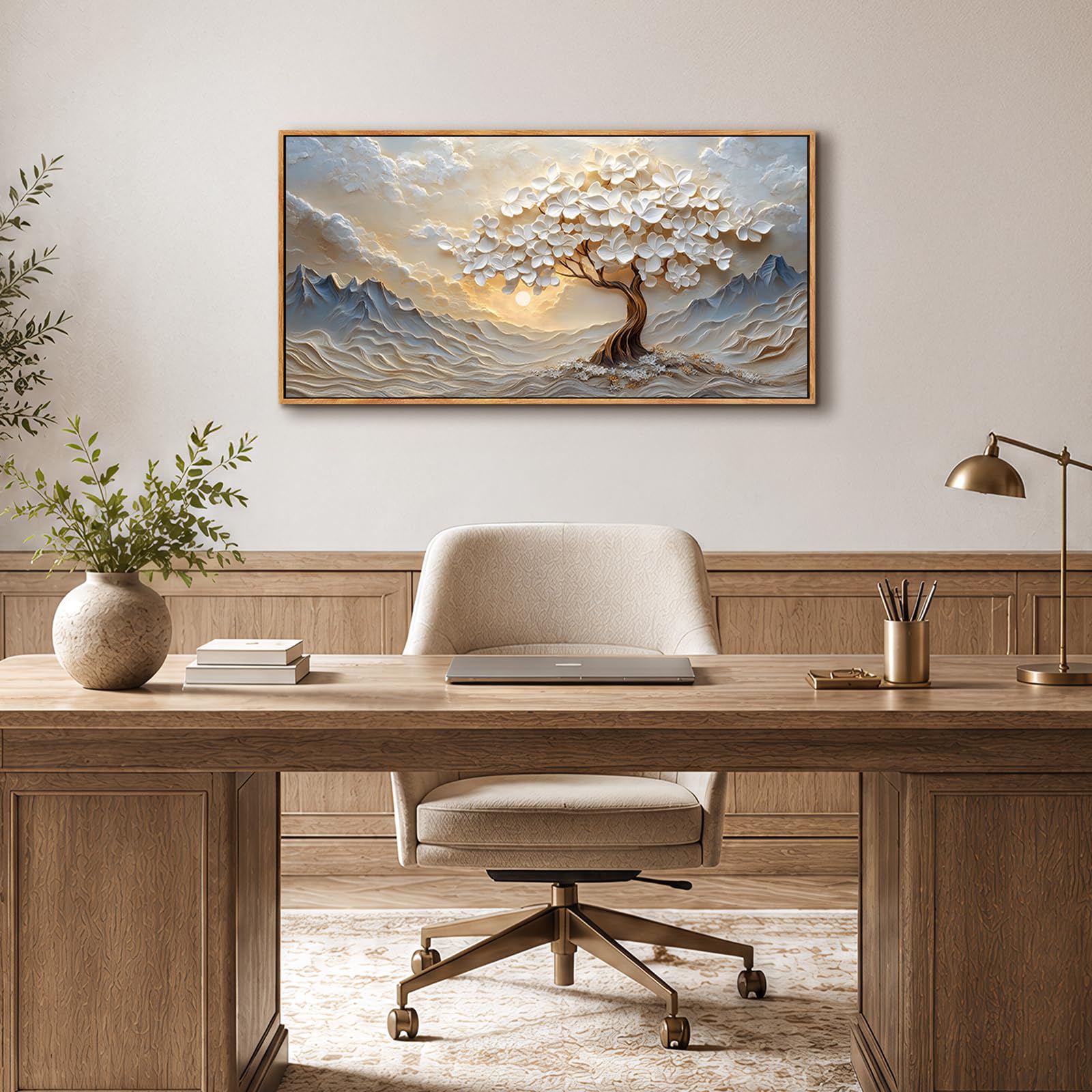 JHHUAMO Baum des Lebens Bilder mit Rahmen Schlafzimmer Wohnzimmer 50x100 cm | Lebensbaum Bild, Hochauflösender Druck, Stabiler Rahmen, Einfaches Aufhängen, Vielseitig Einsetzbar