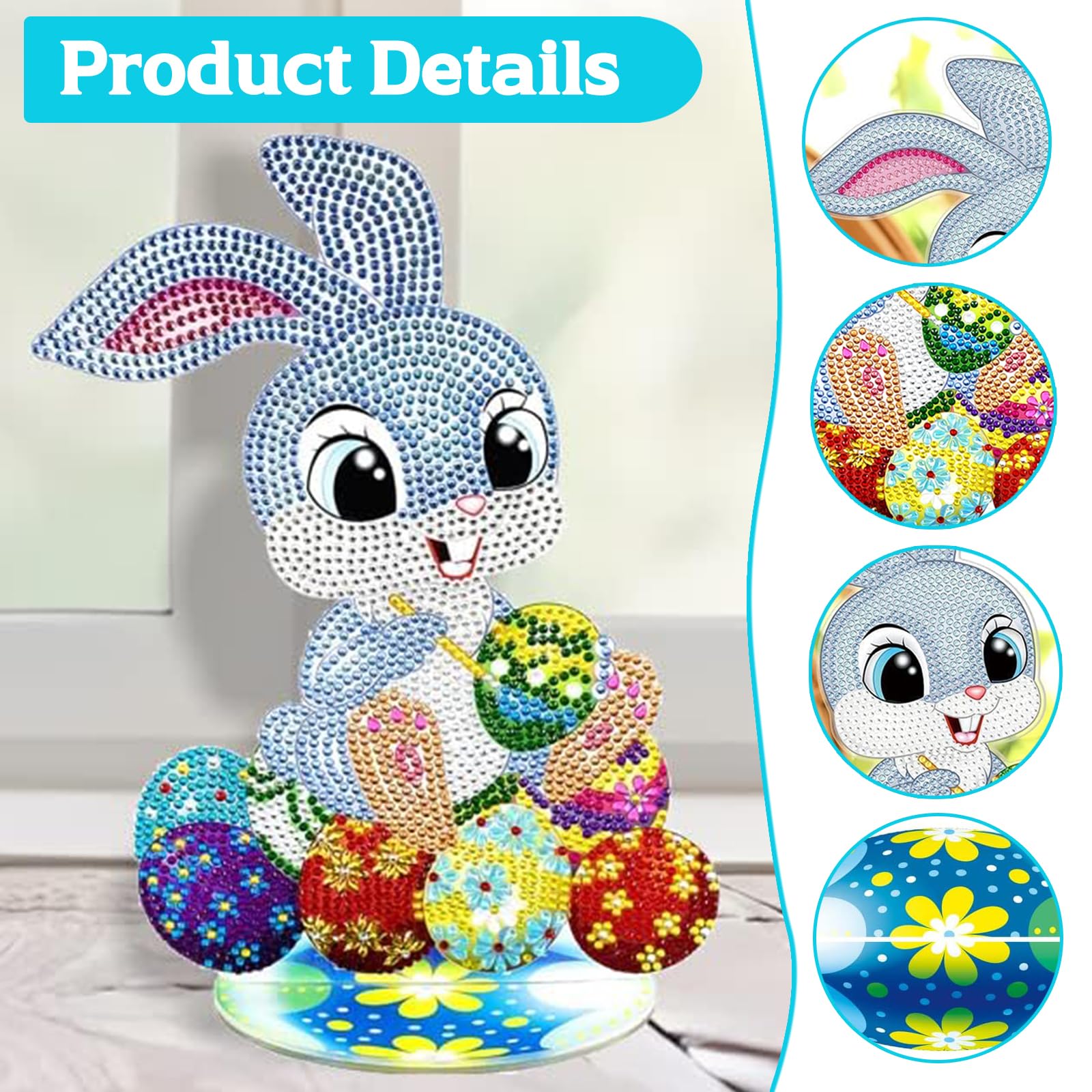 Lapin Peinture en Diamant Kits pour Adultes Enfants, 5D Rond Pâques Lapin Peinture en Diamant Kits pour Adultes Enfants, 5D Rond Pâques