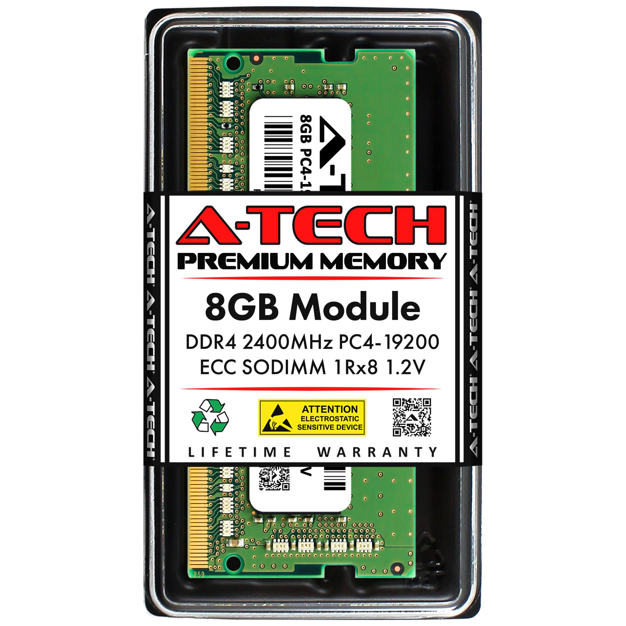 A-Tech 8GB DDR4 2400MHz PC4-19200 ECC SODIMM 1Rx8 Single Rank 1.2V 260-Pin RAM Memory Upgrade Module for Microserver, Workstation, and Networking Platforms