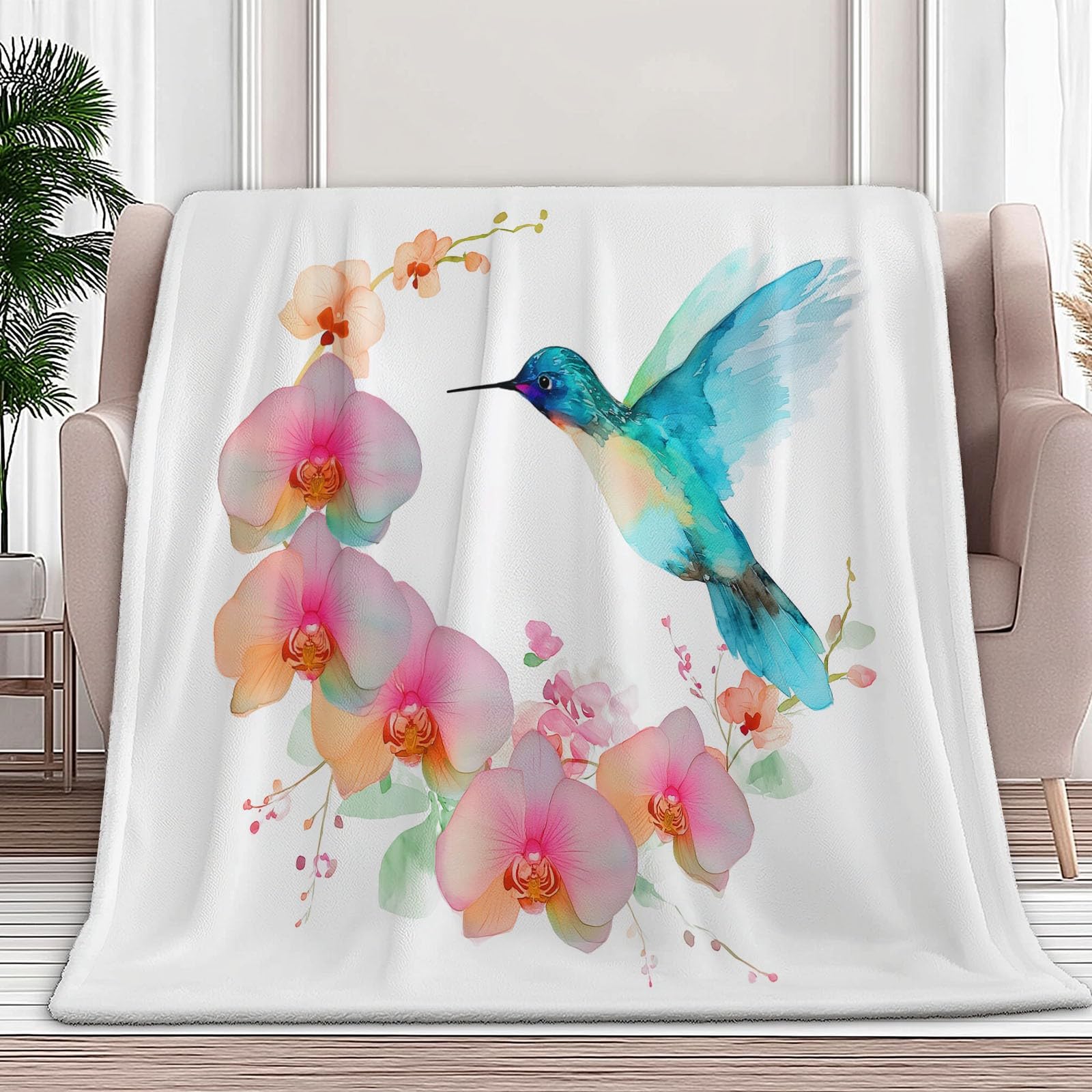 Plaid polaire colibri pour cocooning sur le canapé ou couvre-lit d'hiver doux