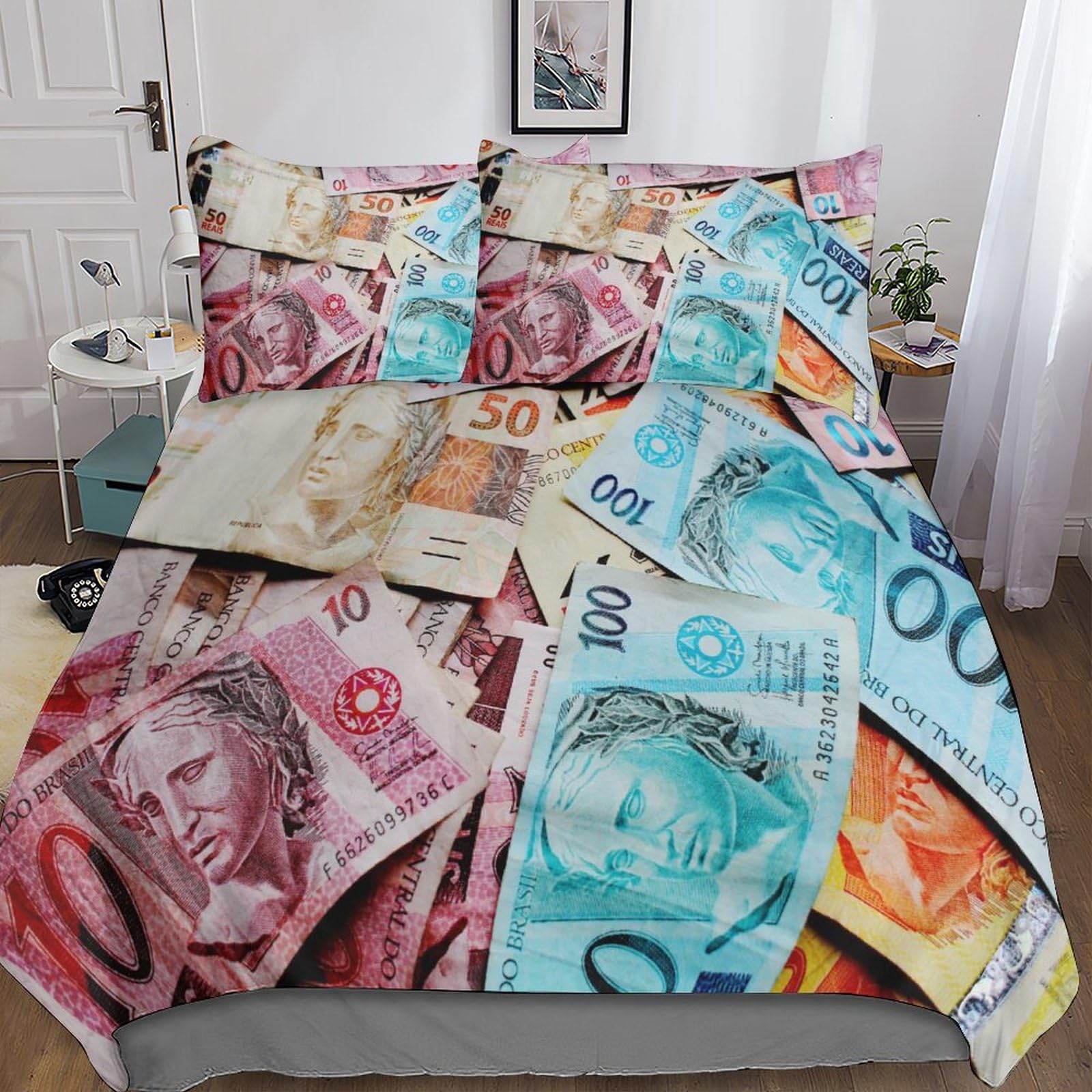 Parure de lit 3D haute densité motif billets de banque hypoallergénique de qualité supérieure