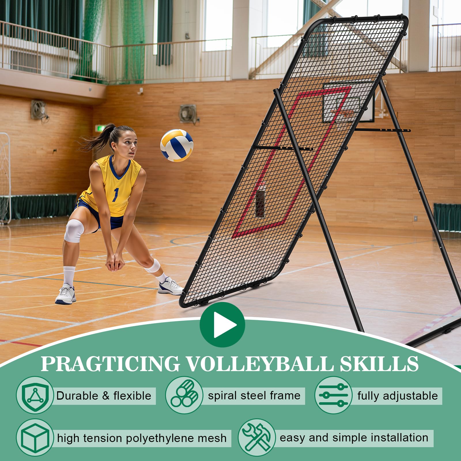 Volleyball Rebounder Netz 1.2M x 2.2M Fußball-Rebounder mit Ziel verstellbarem Winkel Trainingsgerät