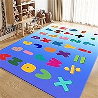 Vista 20 de Alfombra de área para niños, personajes ingleses, ABC y símbolos matemáticos, alfombras de aprendizaje, preciosas alfombras plegables negras de gran