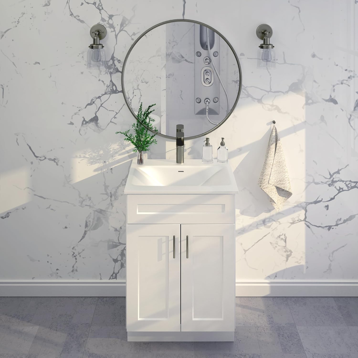 La Royal White Shaker Sink Base Bathroom Vanity Ready-to-Assemble Bathroom Cabinet 24" Width