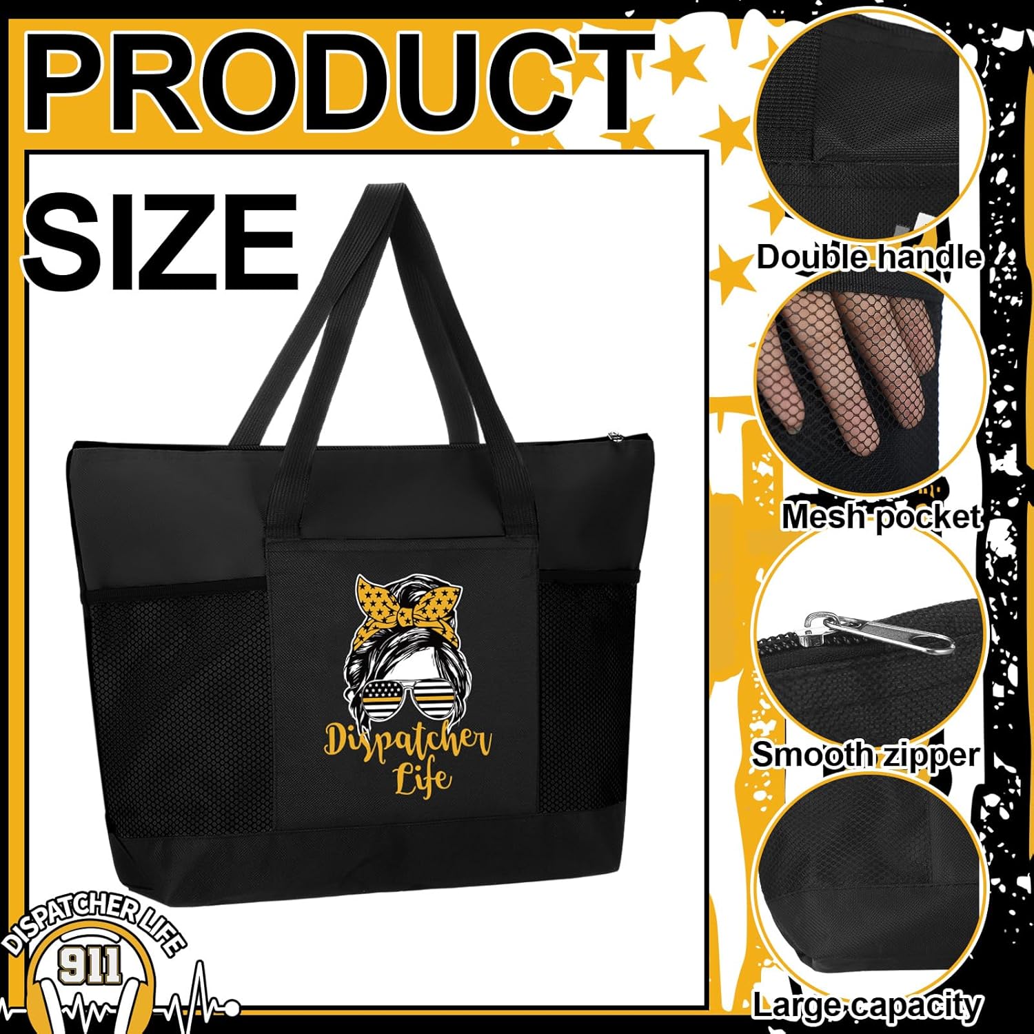 Gilprop 12 Pcs 911 Dispatch Gifts Bulk Dispatch Appreciation Week Gift 911 Tote Bags with Mesh Pocket for Women Staff Coworkers