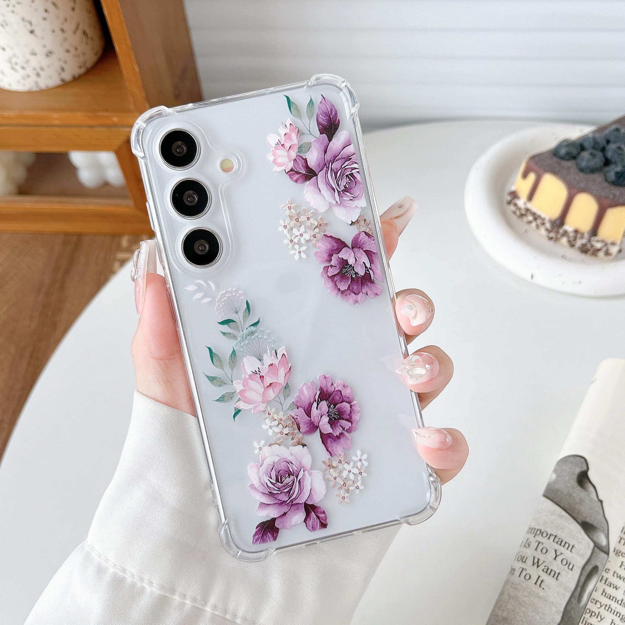 DEFBSC Soft Case Compatible with Samsung Galaxy A35 5G, Clear Floral Flower Pattern Print Design for Women Girls Flexible Shockproof TPU Bumper Protective Phone Case - Purple Peony