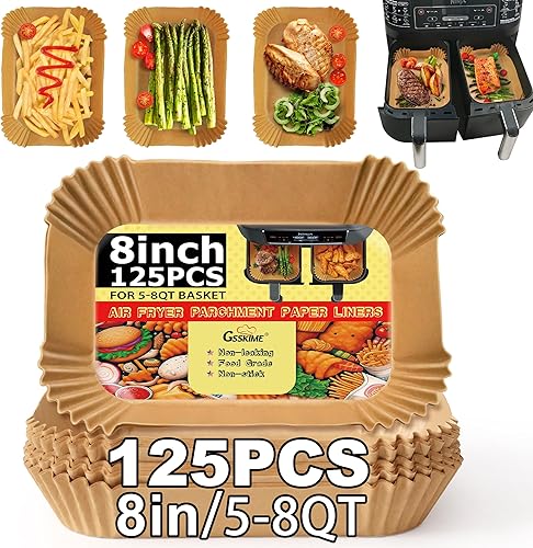 Forros para freidora de aire desechables, 125 forros para freidora de aire Ninja de 2 cestas, forros antiadherentes naturales para freidora de aire,