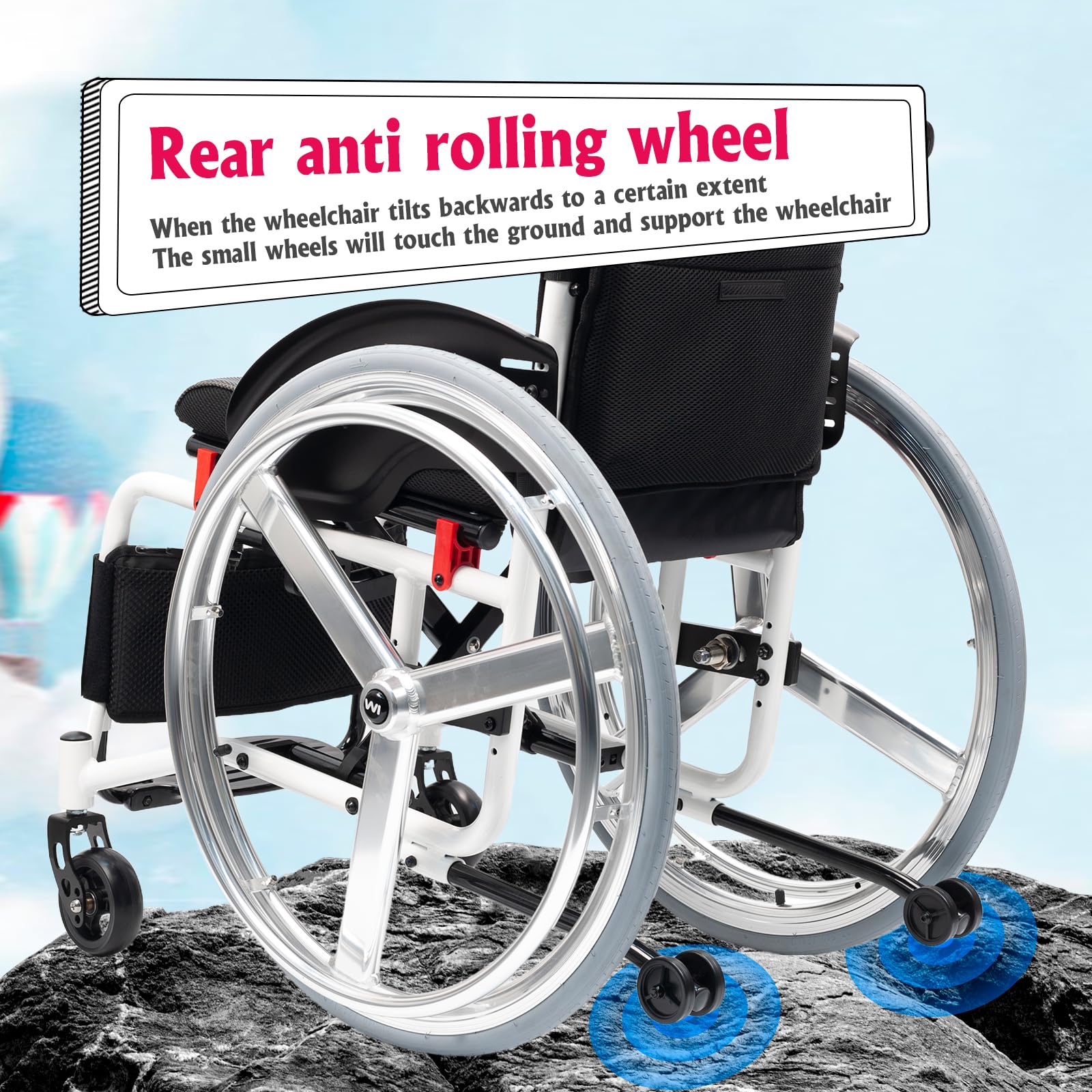 Ligera y plegable para transporte,illa de ruedas de aluminio para viajes, Silla de ruedas de tránsito,con freno de mano y ruedas de liberación rápida,Para mayores,minusválidos(16.5in seat width)