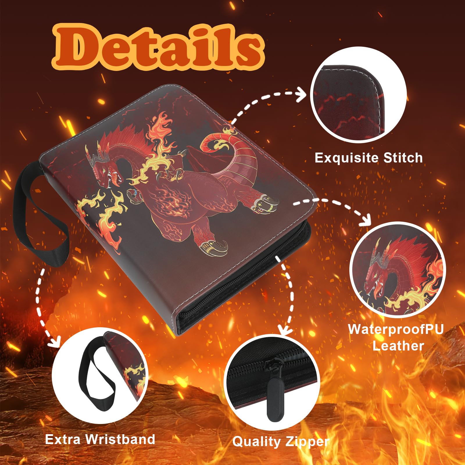 Album Collection Cartes Pokémon / Magic - 50 Pages, 400 Cartes, 4 Emplacements Par Page - Classeur à Anneaux Avec Dragonne