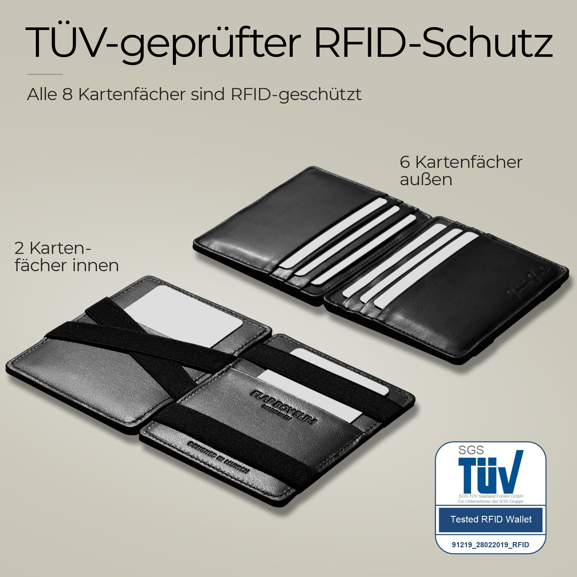 Jaimie Jacobs Flap Boy Slim Magic Wallet RFID Leder ohne Münzfach | Dünner Geldbeutel, 8-16 Karten, Geldscheine, Magic-Flap, 0,8 cm dünn, TÜV-RFID-Schutz & echtes Leder