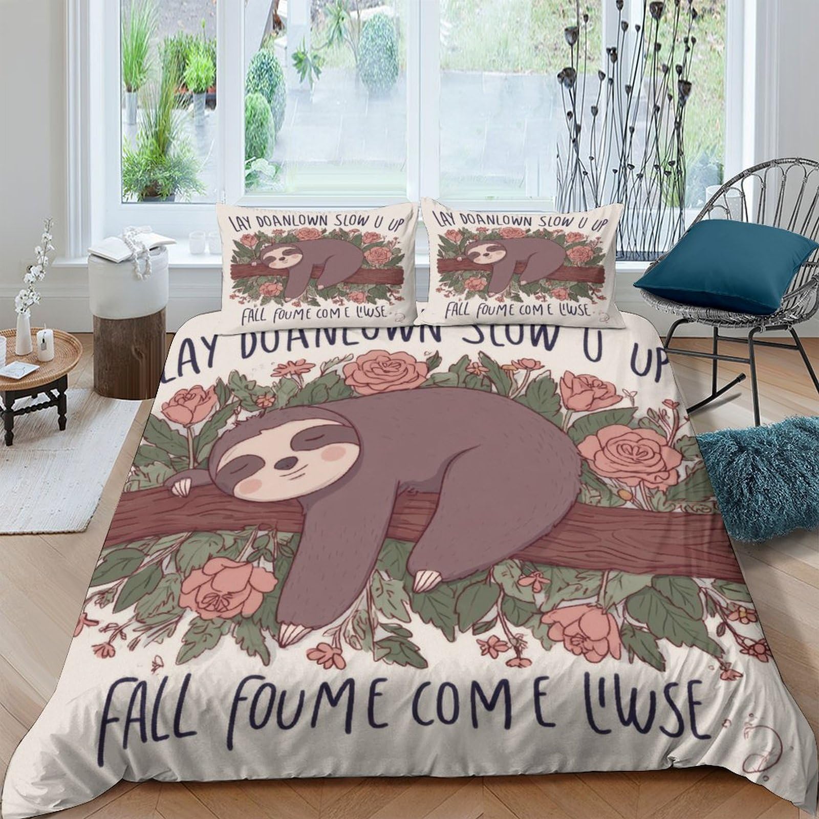 Housse de Couette Hypoallergique Anti-Acariens Microfibre Floral Whimsical Art